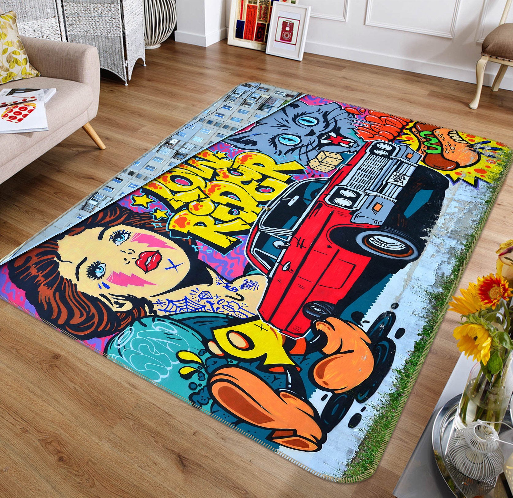 3D Cartoon Red Car 67235 Vehicle Non Slip Rug Mat