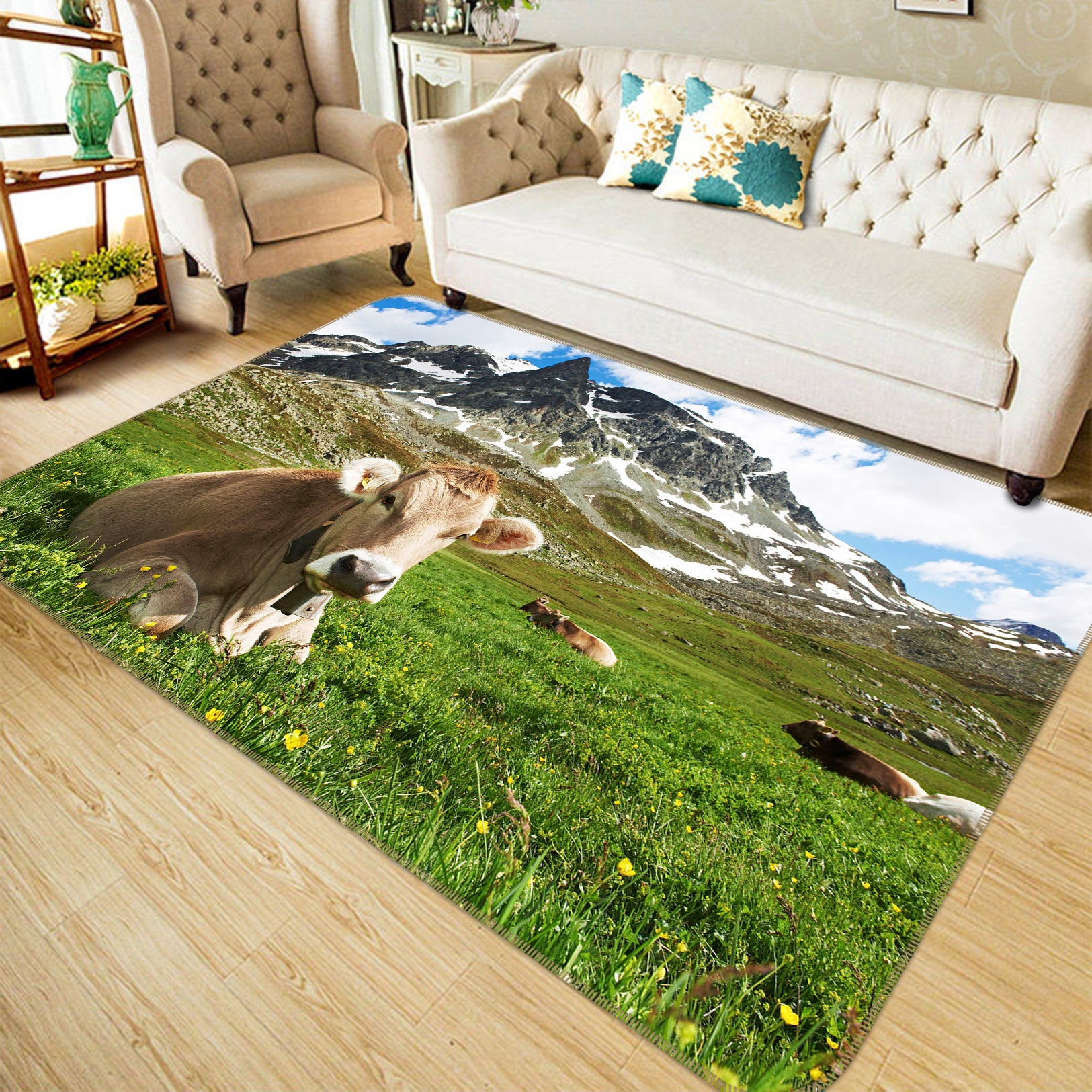 3D Mountain Cow 130 Animal Non Slip Rug Mat