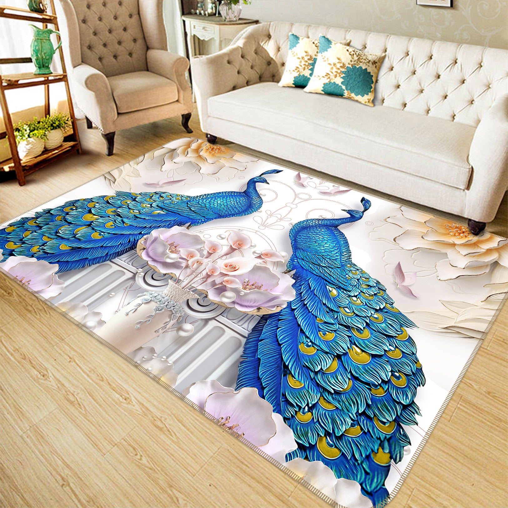 3D Two Peacocks 65144 Non Slip Rug Mat