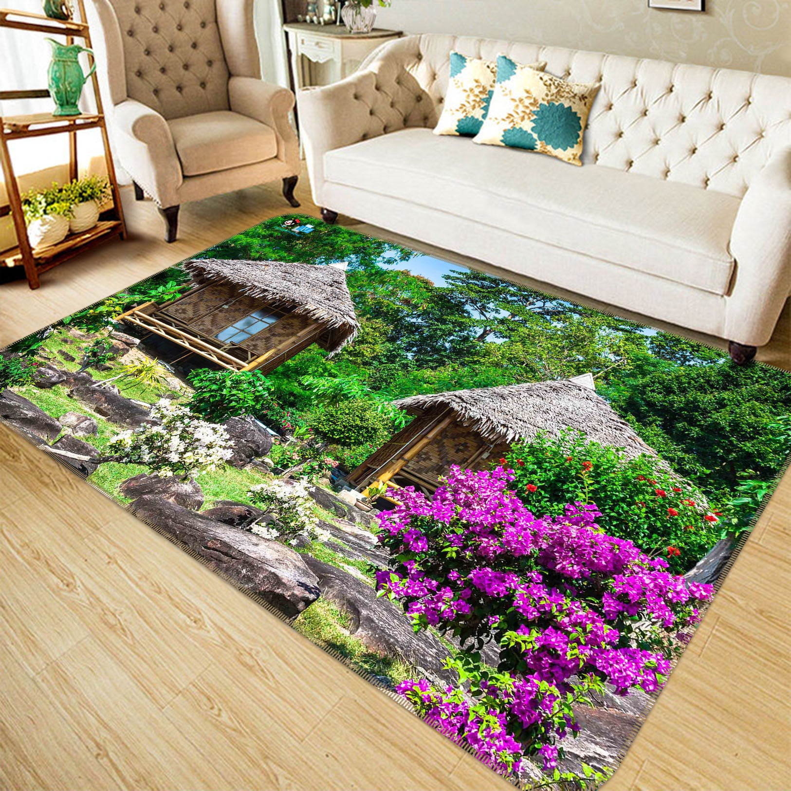 3D Cabin Flower Bush 66119 Non Slip Rug Mat