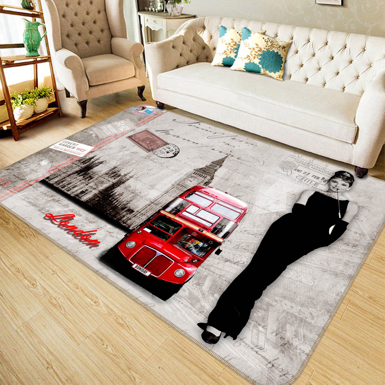 3D Beauty Red Bus 66124 Non Slip Rug Mat