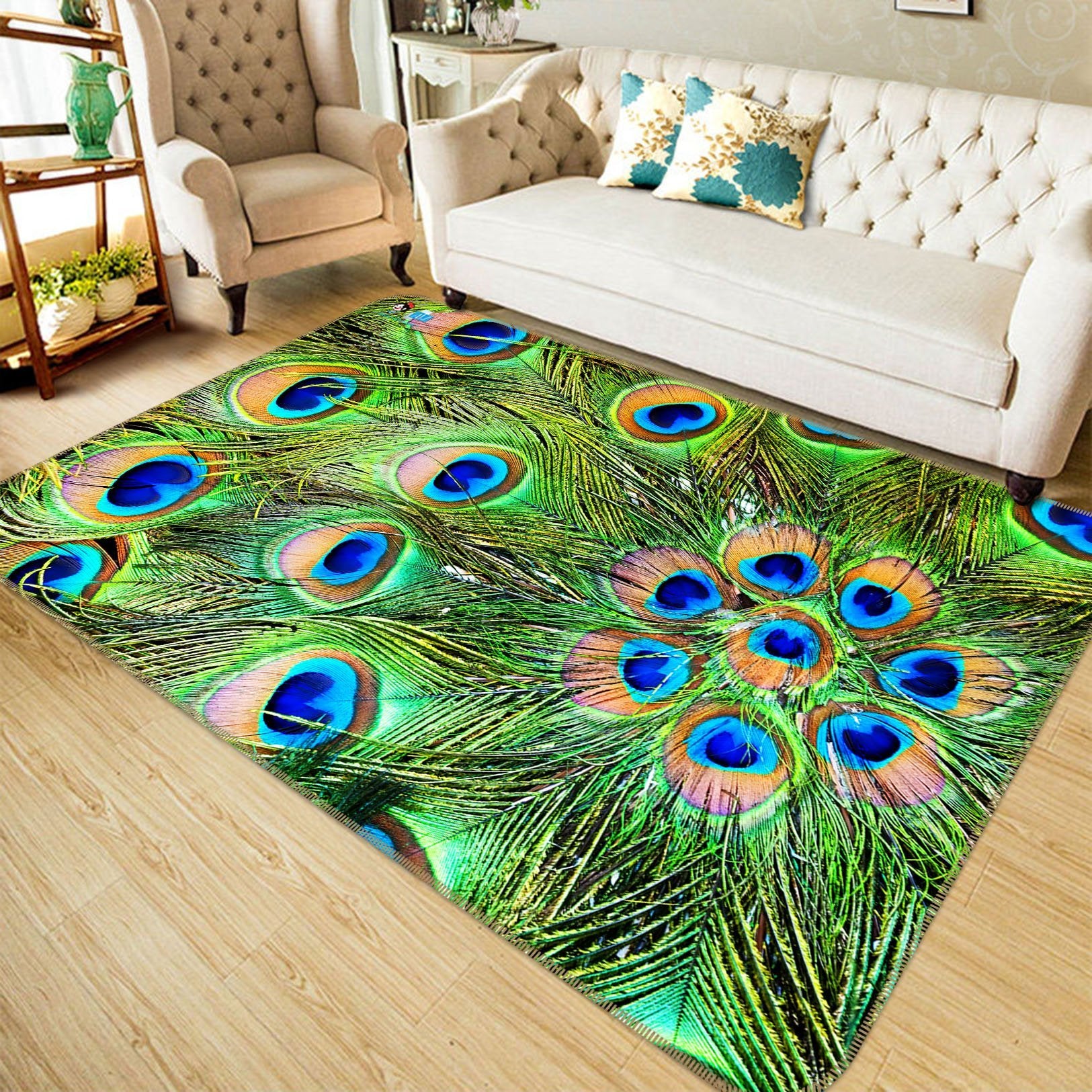3D Peacock Feathers Pattern 1 Non Slip Rug Mat Mat AJ Creativity Home