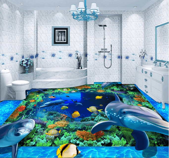 3D Dolphin World 288 Floor Mural Wallpaper AJ Wallpaper 2
