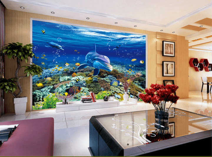 3D Gentle Dolphins 129 Floor Mural Wallpaper AJ Wallpaper 2