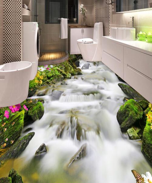 3D Stream And Flowers Floor Mural Wallpaper AJ Wallpaper 2