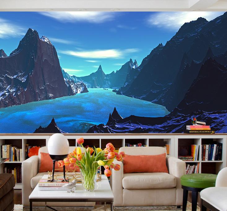 3D Blue Sky River Hill 82 Wallpaper AJ Wallpaper