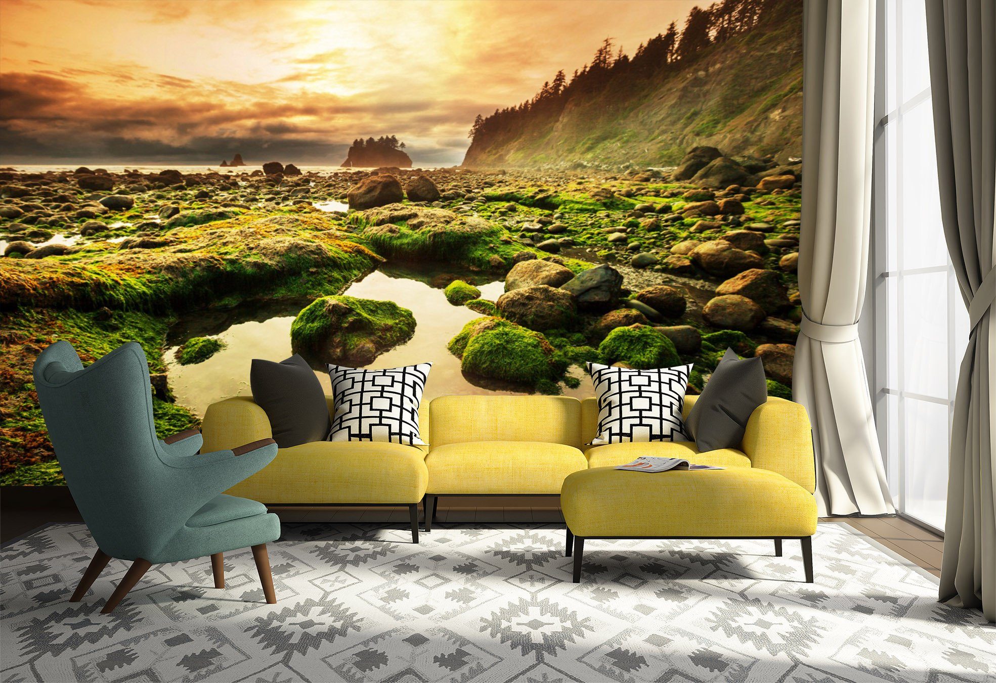 3D Sunset Glow River Stone 698 Wallpaper AJ Wallpaper