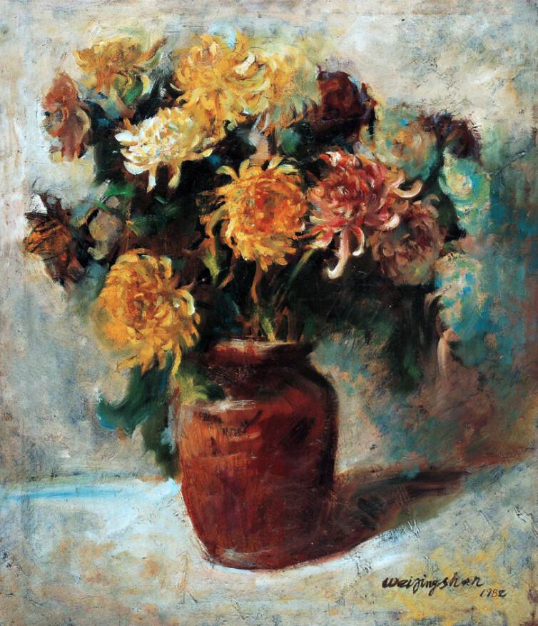 Chrysanthemums Vase Painting Wallpaper AJ Wallpaper 2