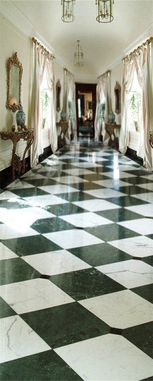 3D checker tiles and curtains door mural Wallpaper AJ Wallpaper