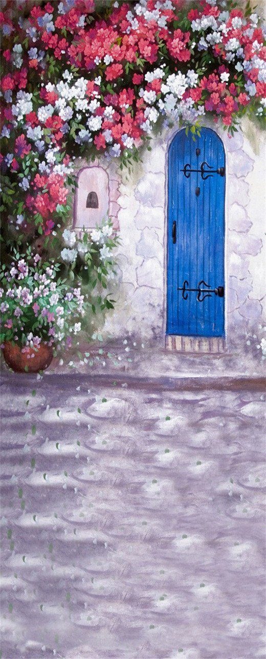 3D flowers on the roof door mural Wallpaper AJ Wallpaper