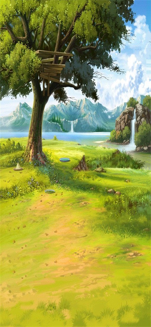 3D grass green trees river mountain door mural Wallpaper AJ Wallpaper