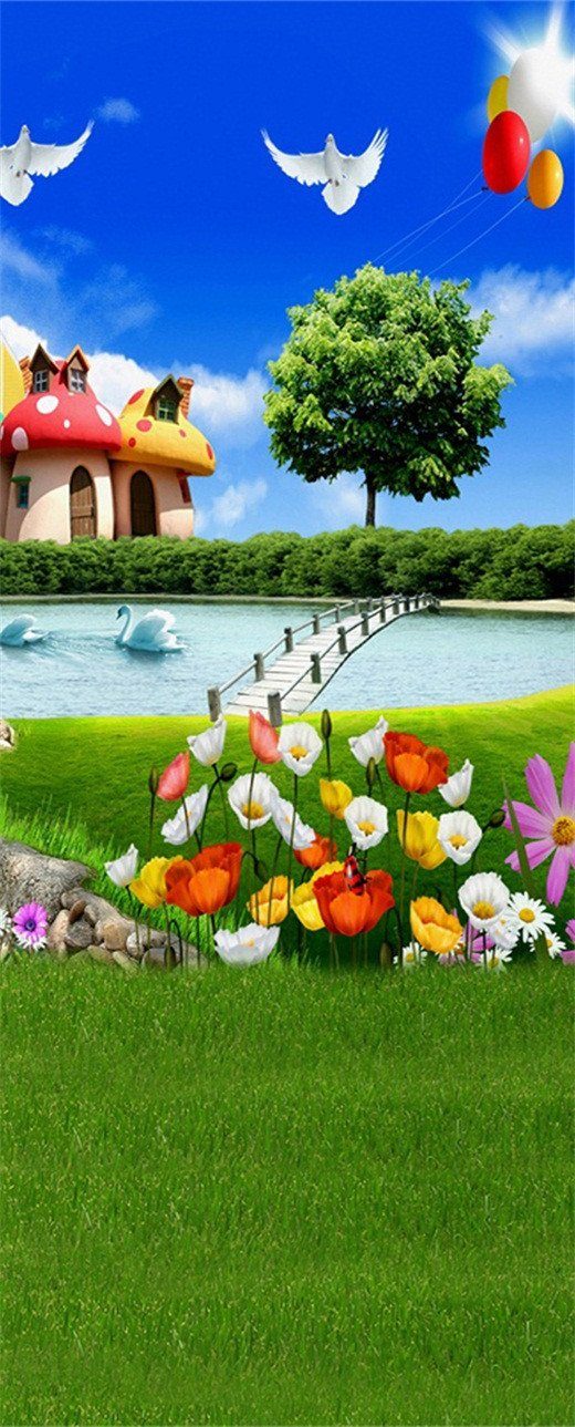 3D paintings of trees and flowers door mural Wallpaper AJ Wallpaper