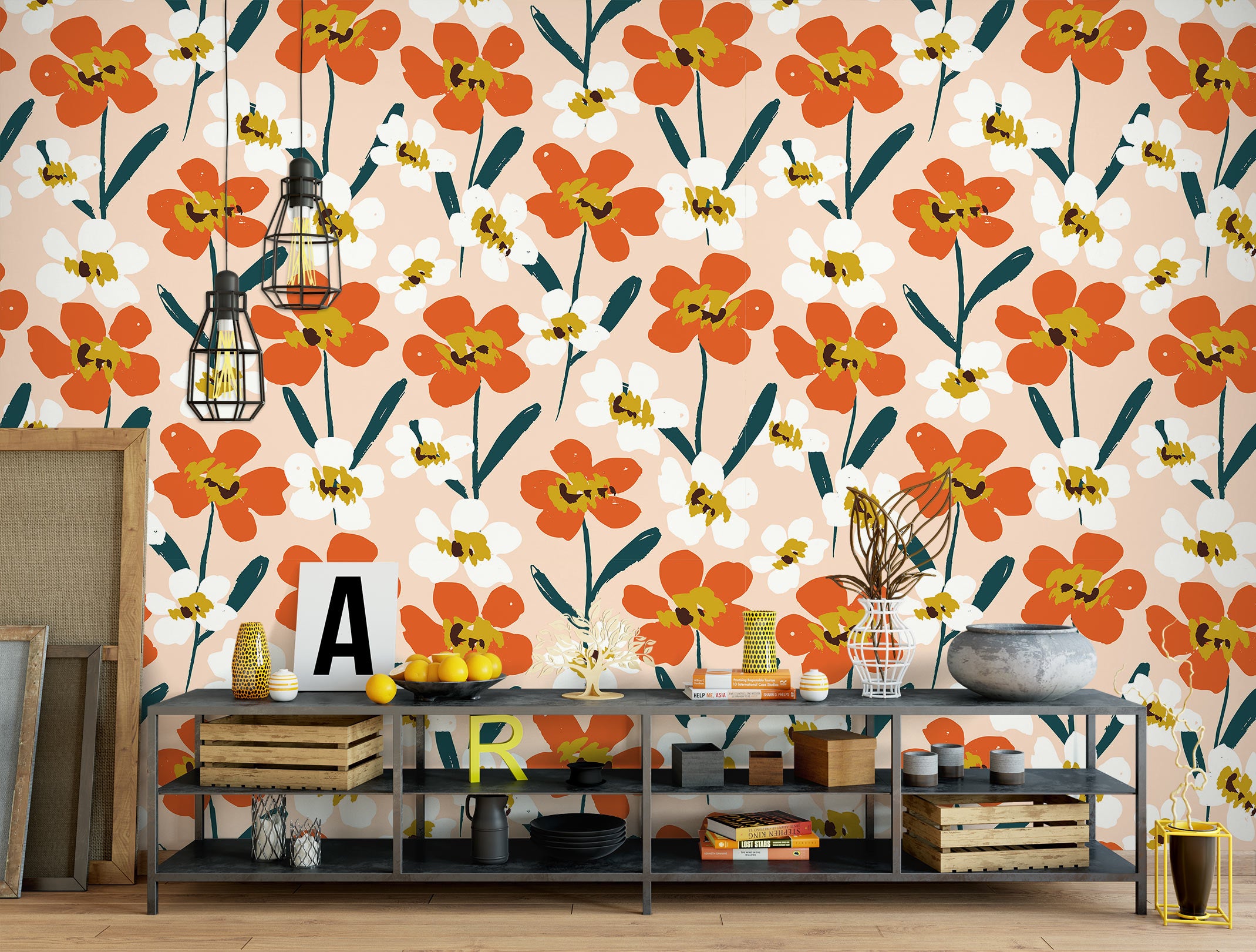 3D Orange Flowers 12049 Kashmira Jayaprakash Wall Mural Wall Murals