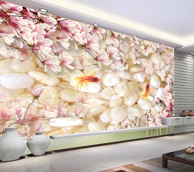 3D Flower Stone Goldfish Wallpaper AJ Wallpaper 1