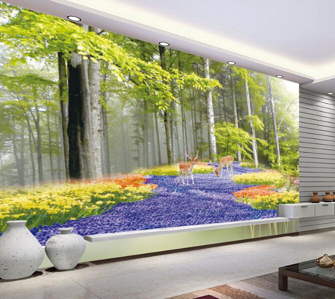 3D Mountain Forest And Deer Wallpaper AJ Wallpaper 1