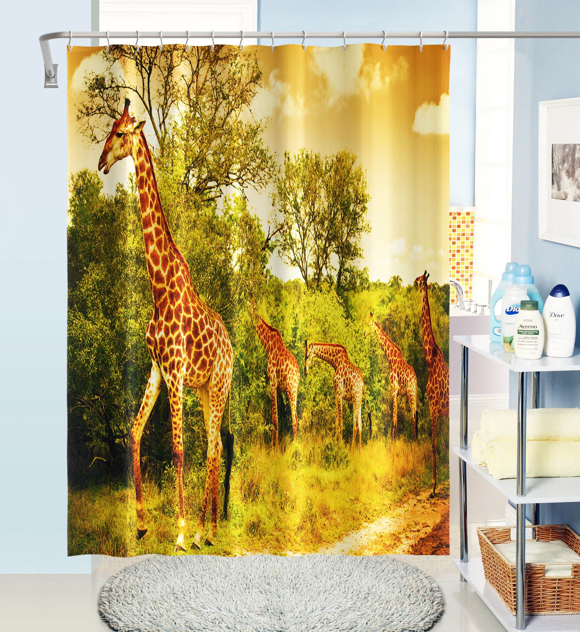 3D Giraffe Grazing 023 Shower Curtain 3D Shower Curtain AJ Creativity Home