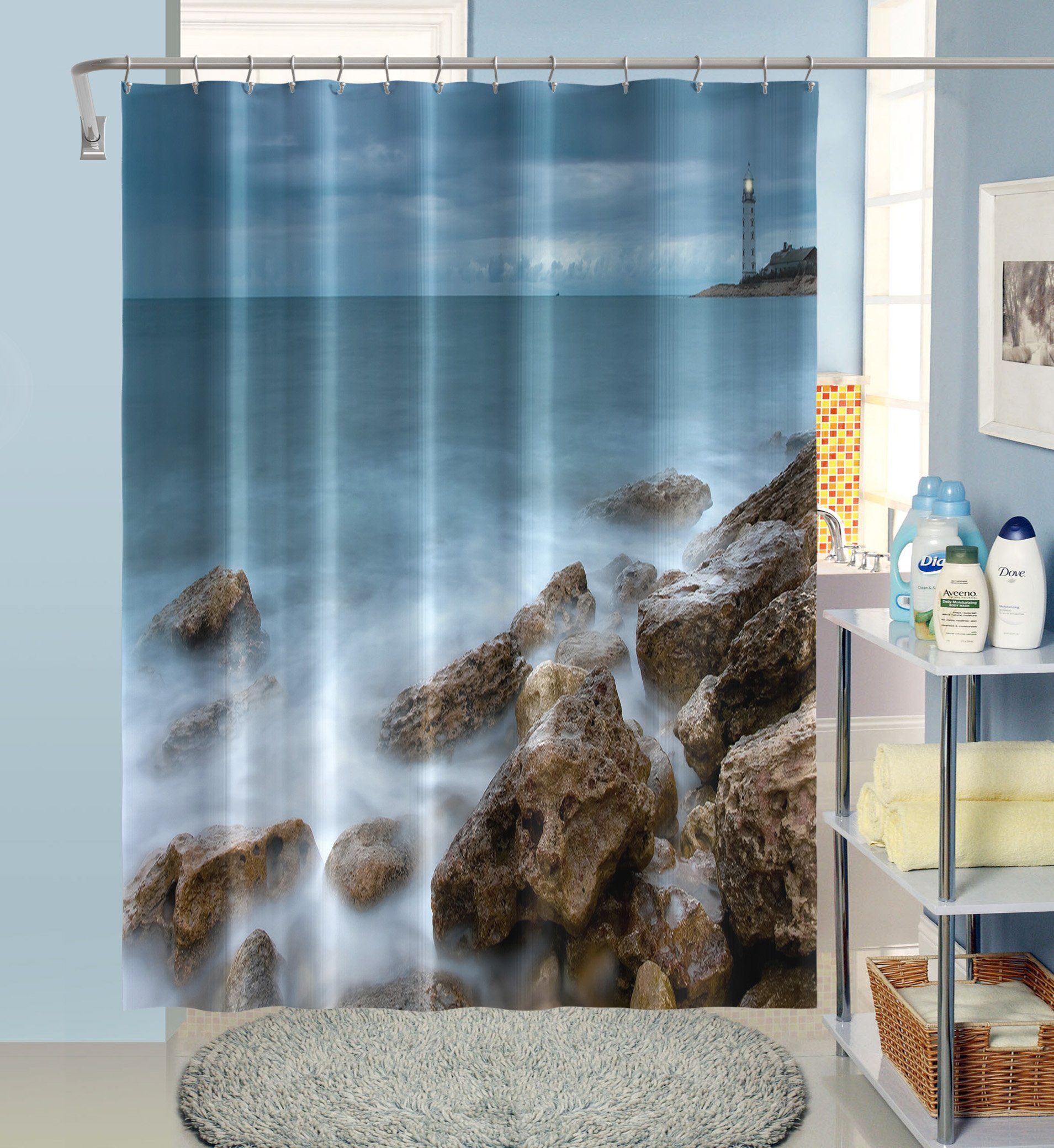 3D Seaside Stone 013 Shower Curtain 3D Shower Curtain AJ Creativity Home