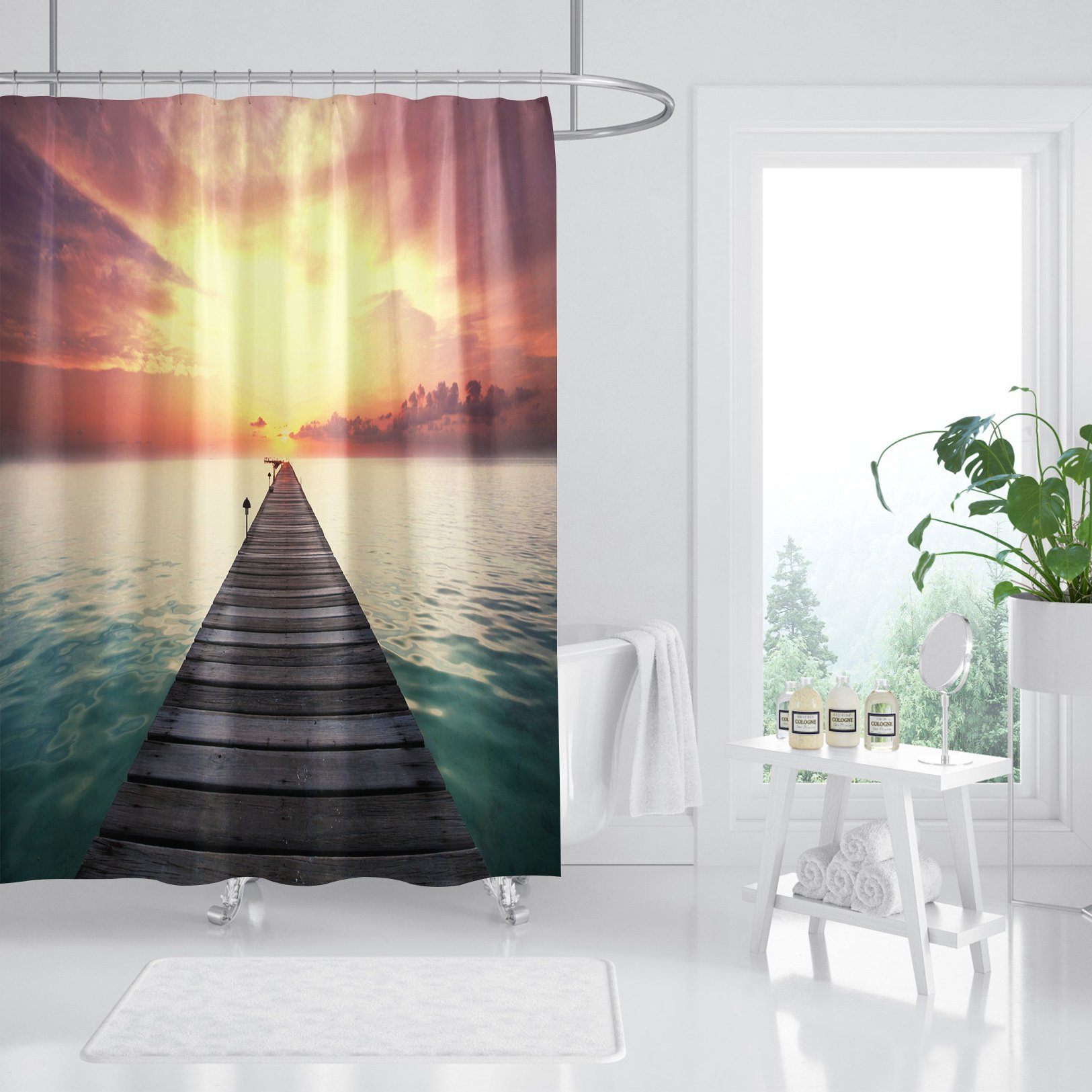 3D Sunset Wooden Bridge 041 Shower Curtain 3D Shower Curtain AJ Creativity Home