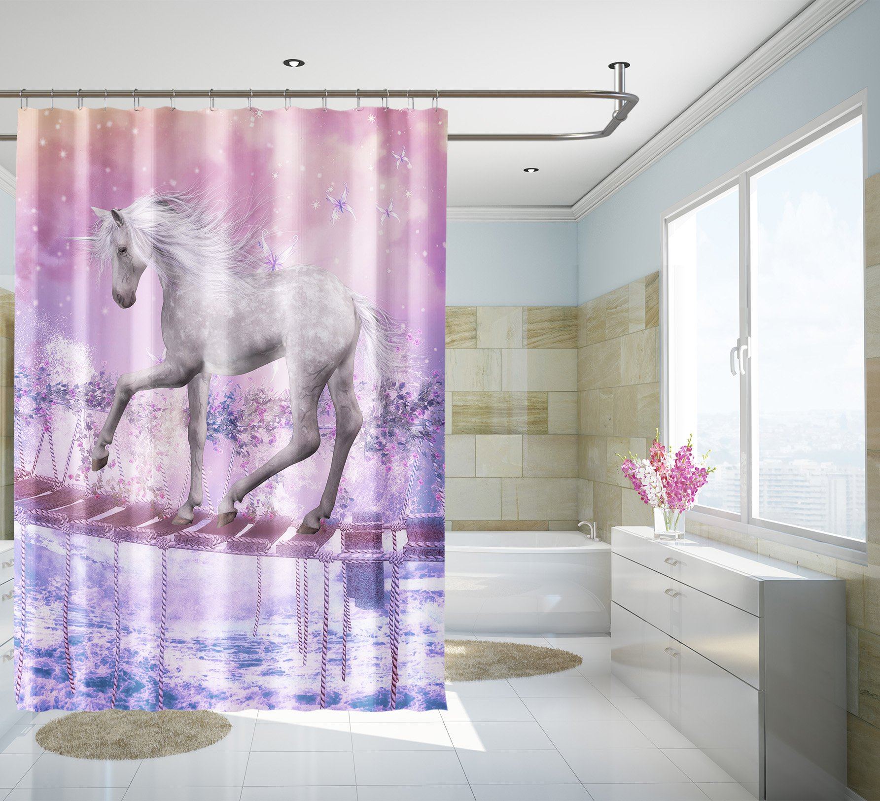 3D Unicorn Crossing Bridge 136 Shower Curtain 3D Shower Curtain AJ Creativity Home
