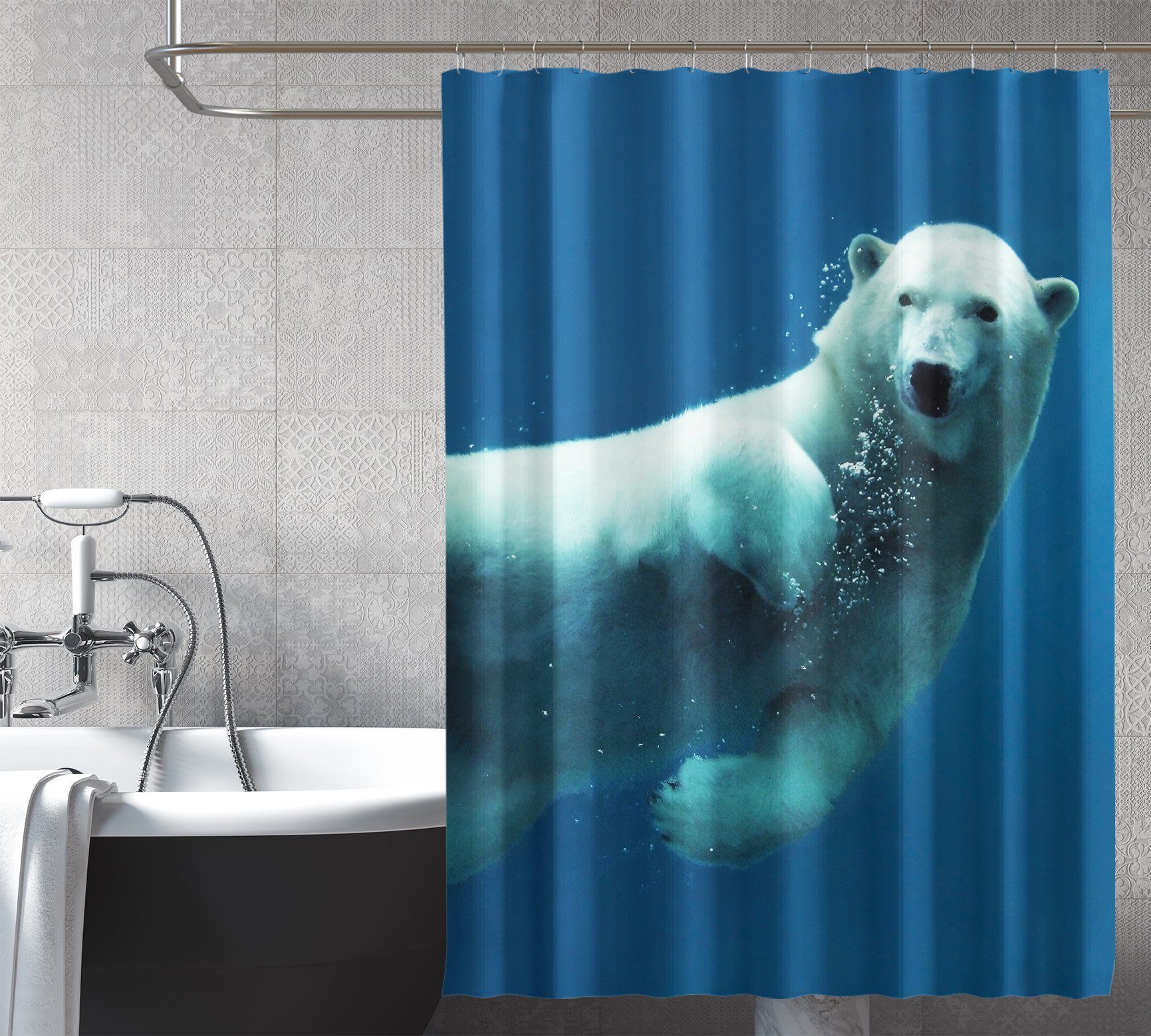 3D White Bear Swimming 078 Shower Curtain 3D Shower Curtain AJ Creativity Home