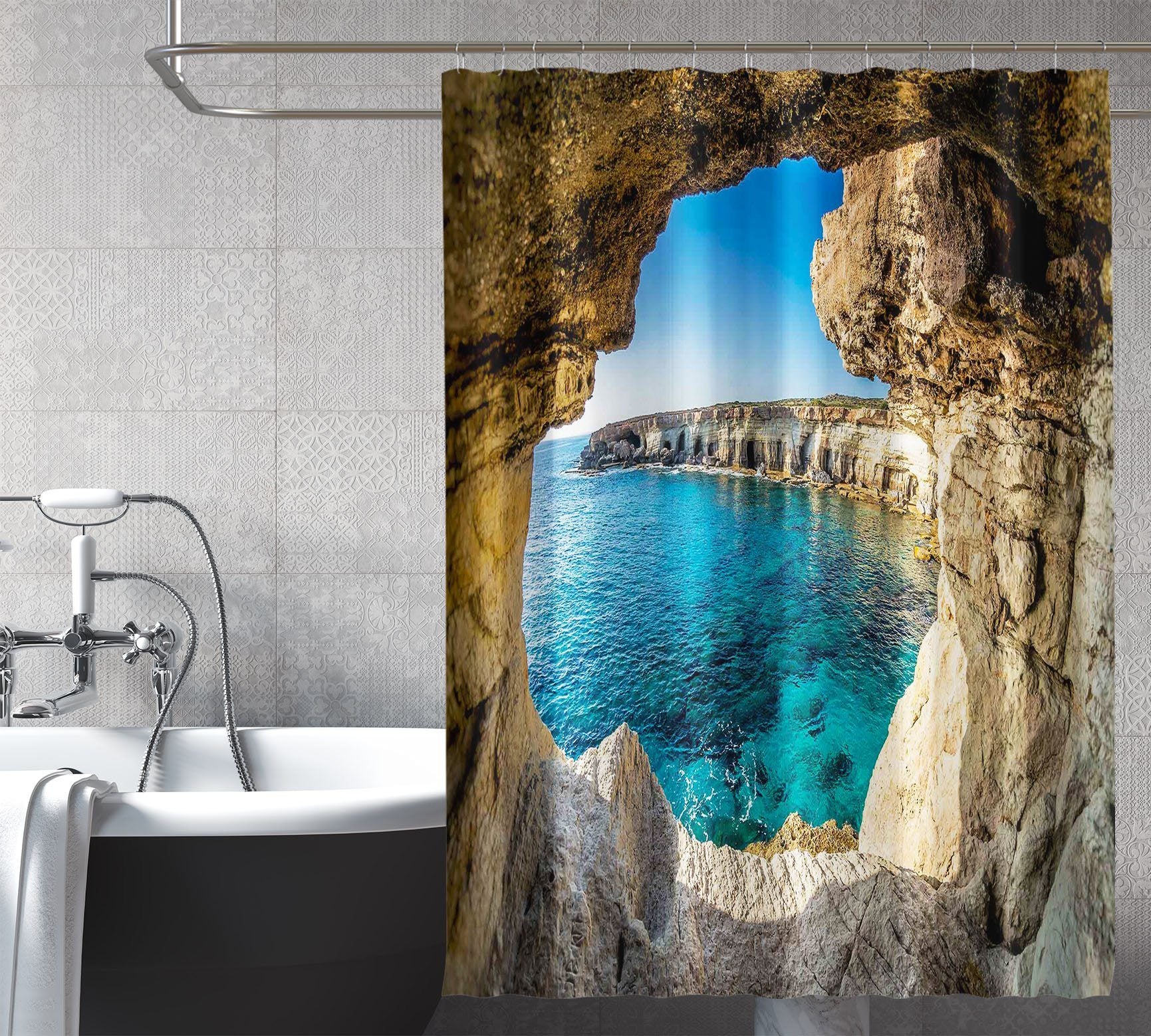 3D Cave Seaside 108 Shower Curtain 3D Shower Curtain AJ Creativity Home
