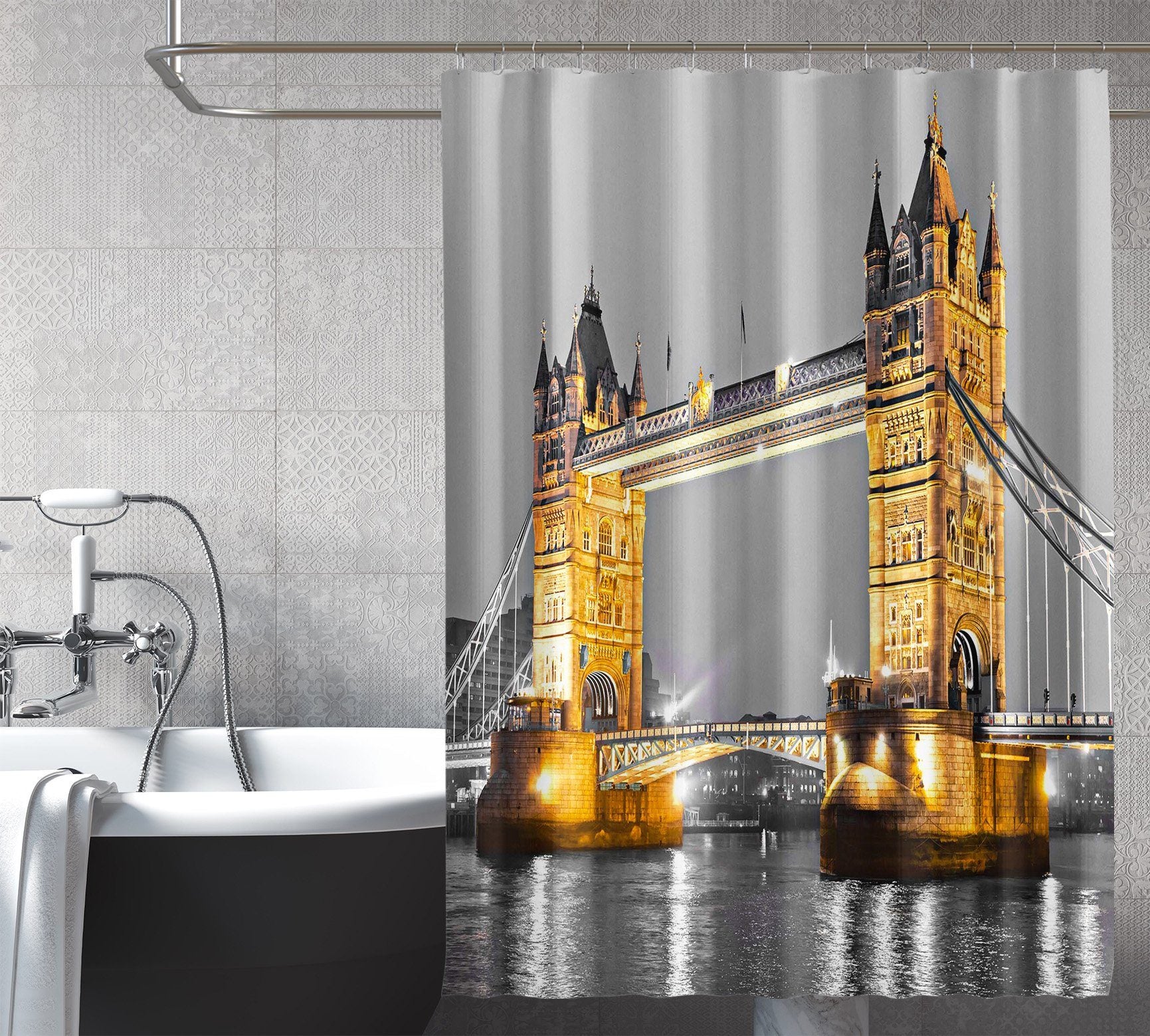 3D Night Bridge 139 Shower Curtain 3D Shower Curtain AJ Creativity Home