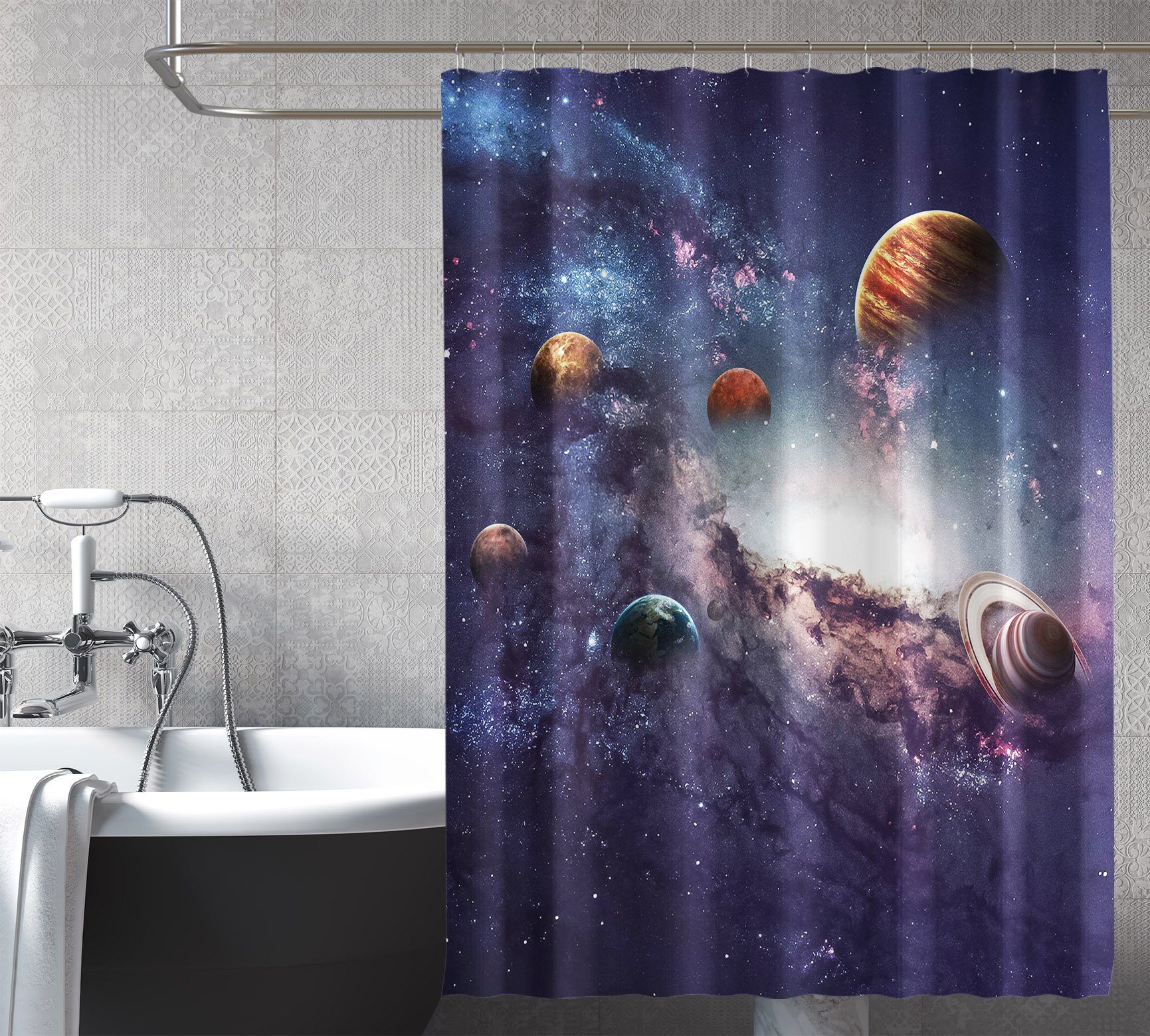 3D Space Planet 106 Shower Curtain 3D Shower Curtain AJ Creativity Home