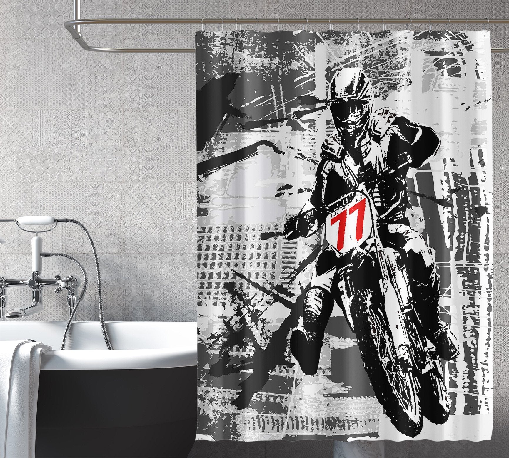 3D Hand Drawn Motorcycle 128 Shower Curtain 3D Shower Curtain AJ Creativity Home