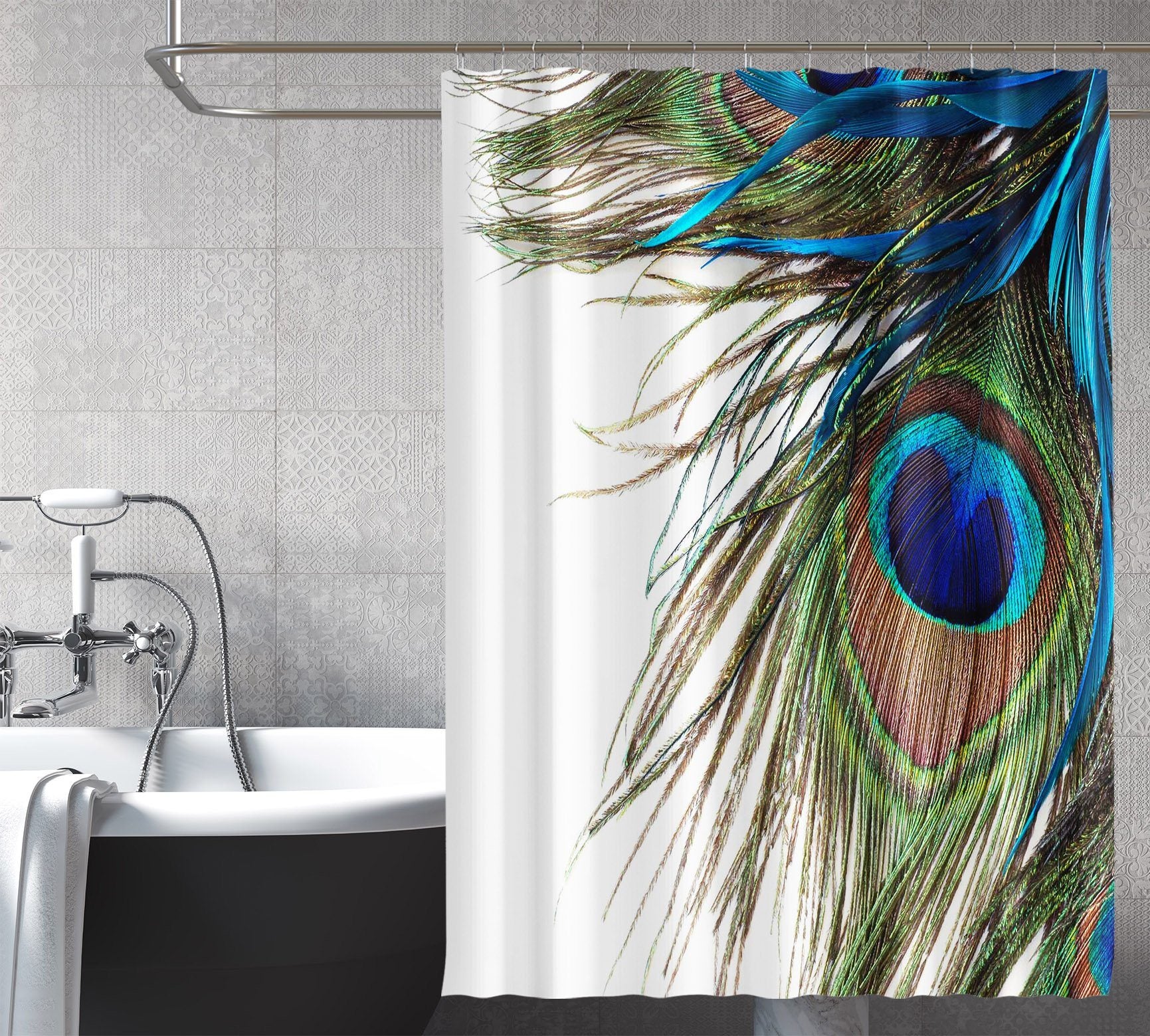 3D Peacock Feather 074 Shower Curtain 3D Shower Curtain AJ Creativity Home