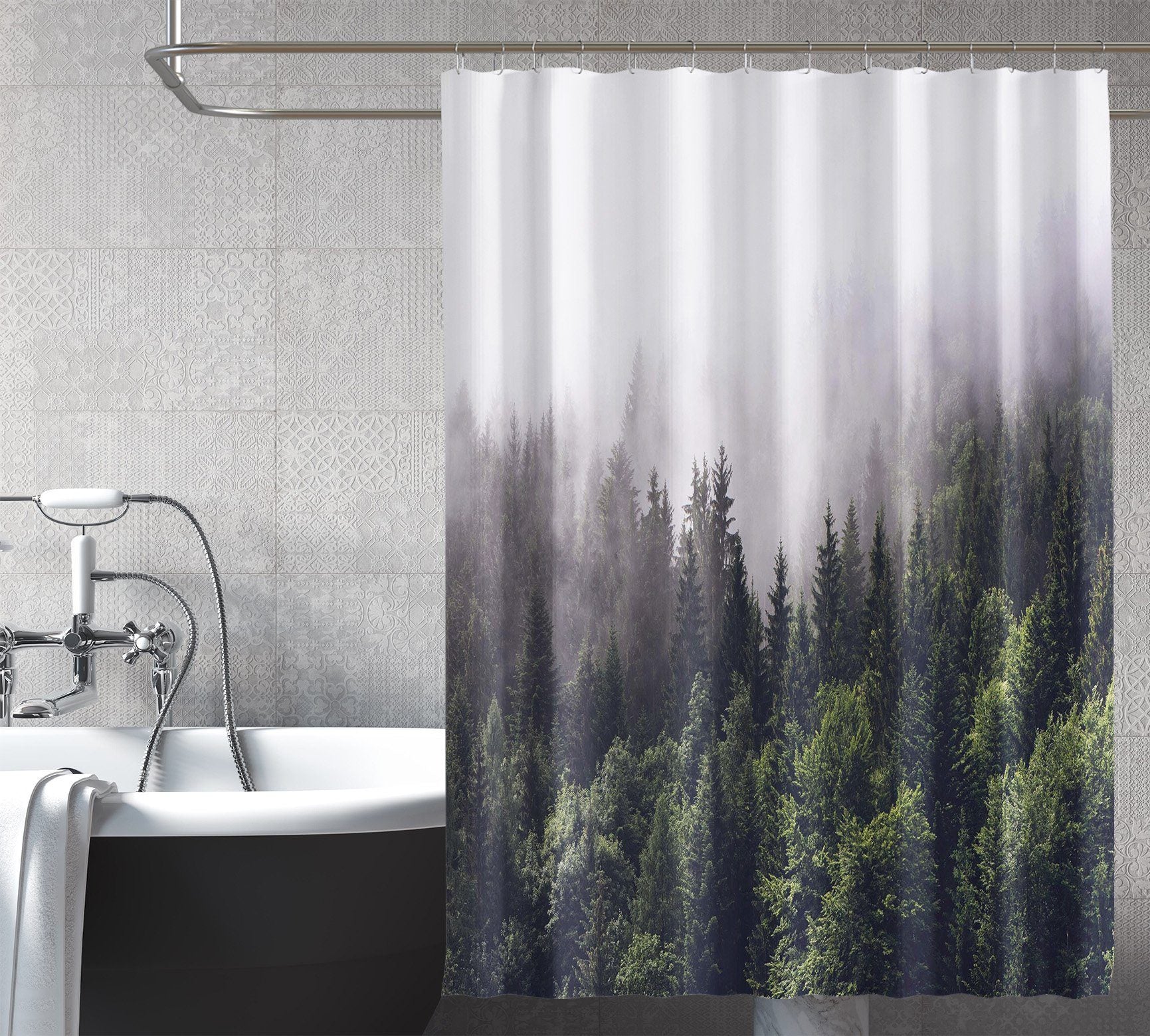 3D Forest White Fog 098 Shower Curtain 3D Shower Curtain AJ Creativity Home