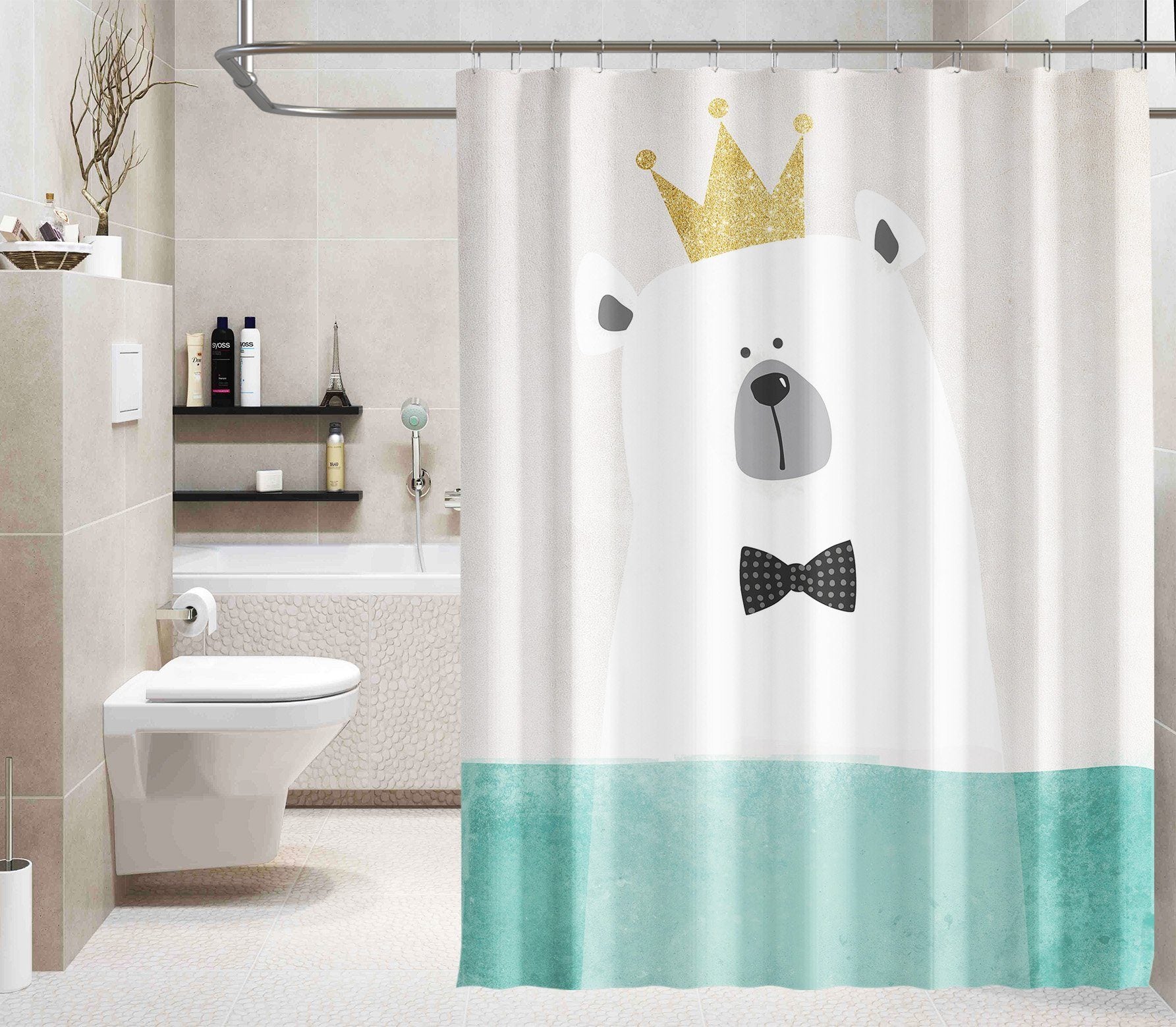 3D Cartoon White Bear 105 Shower Curtain 3D Shower Curtain AJ Creativity Home