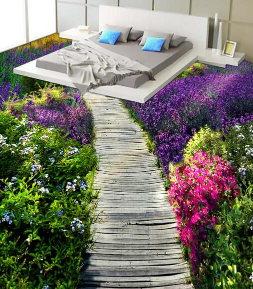 3D Flowers Wood Path Floor Mural Wallpaper AJ Wallpaper 2