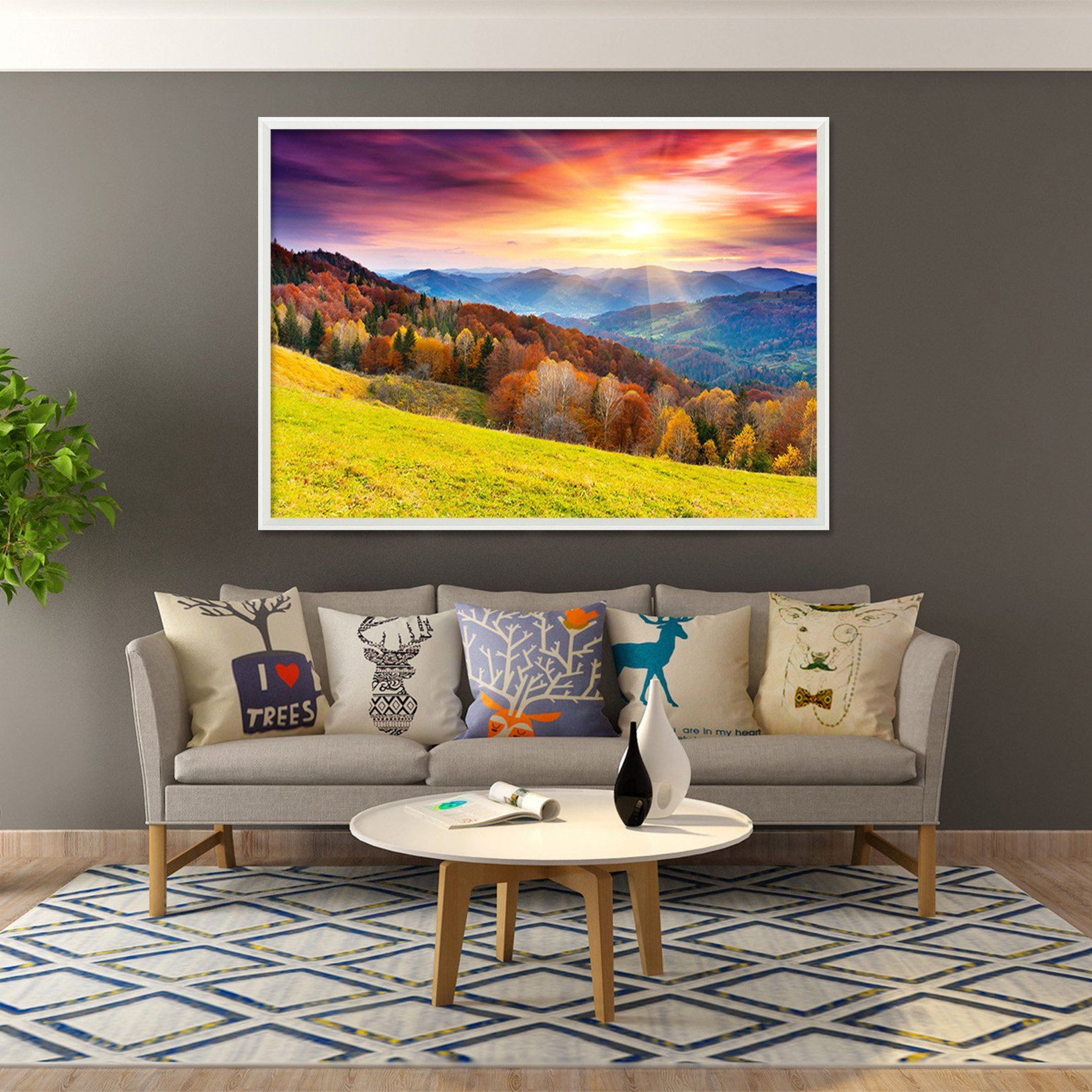 3D Field Sunset 174 Fake Framed Print Painting Wallpaper AJ Creativity Home