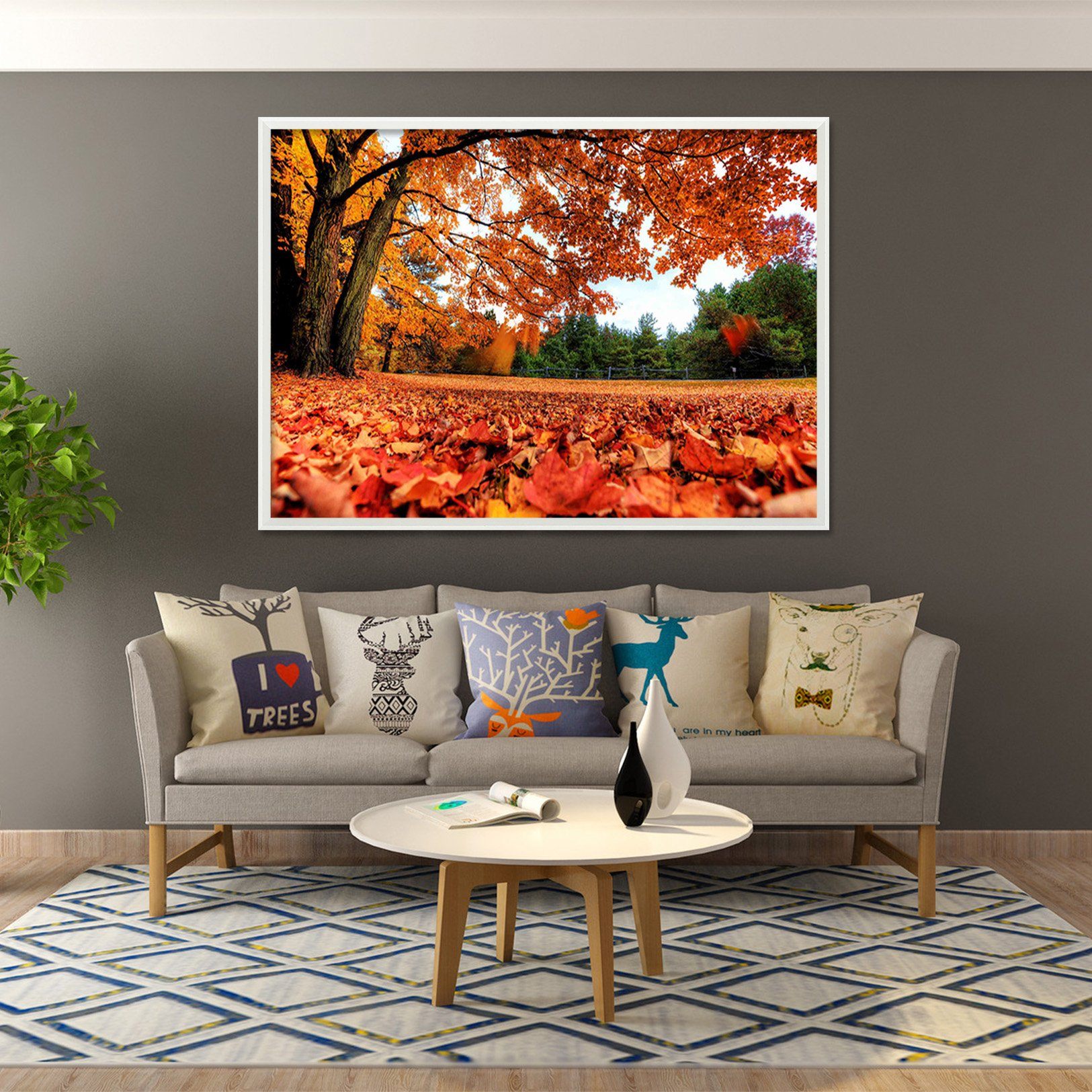 3D Red Leaves 133 Fake Framed Print Painting Wallpaper AJ Creativity Home