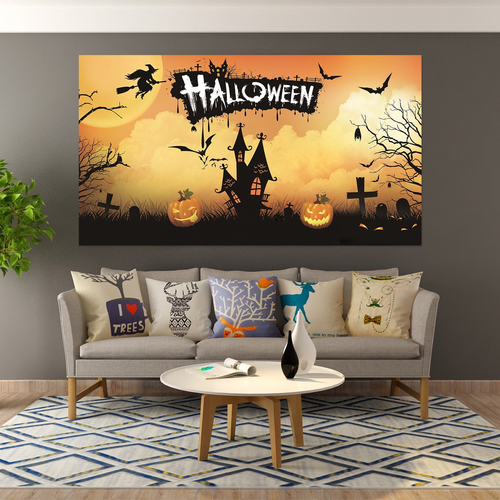 3D Moon Villa Cemetery 006 Halloween Wall Stickers Wallpaper AJ Wallpaper 2