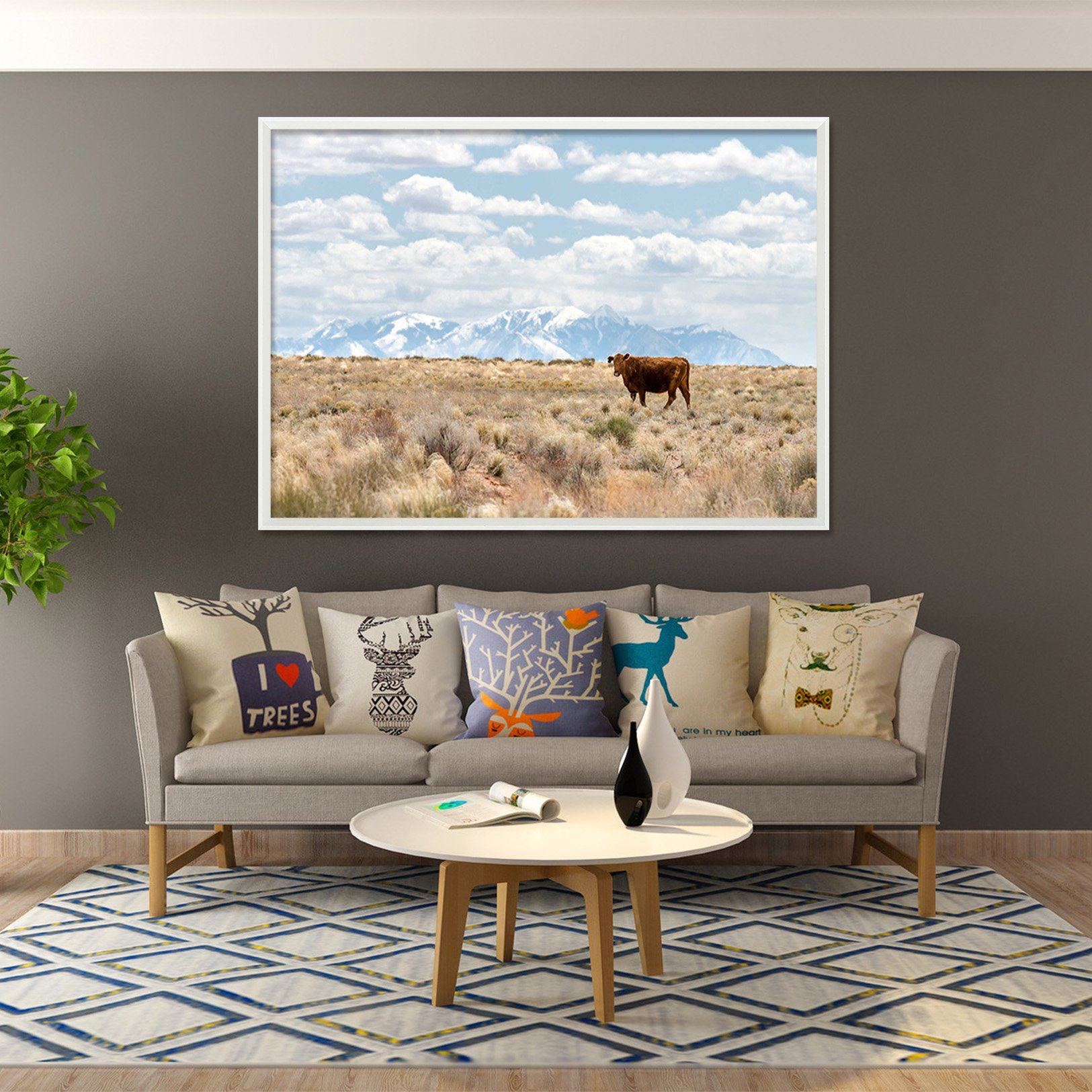 3D Cow Hardworking 128 Fake Framed Print Painting Wallpaper AJ Creativity Home