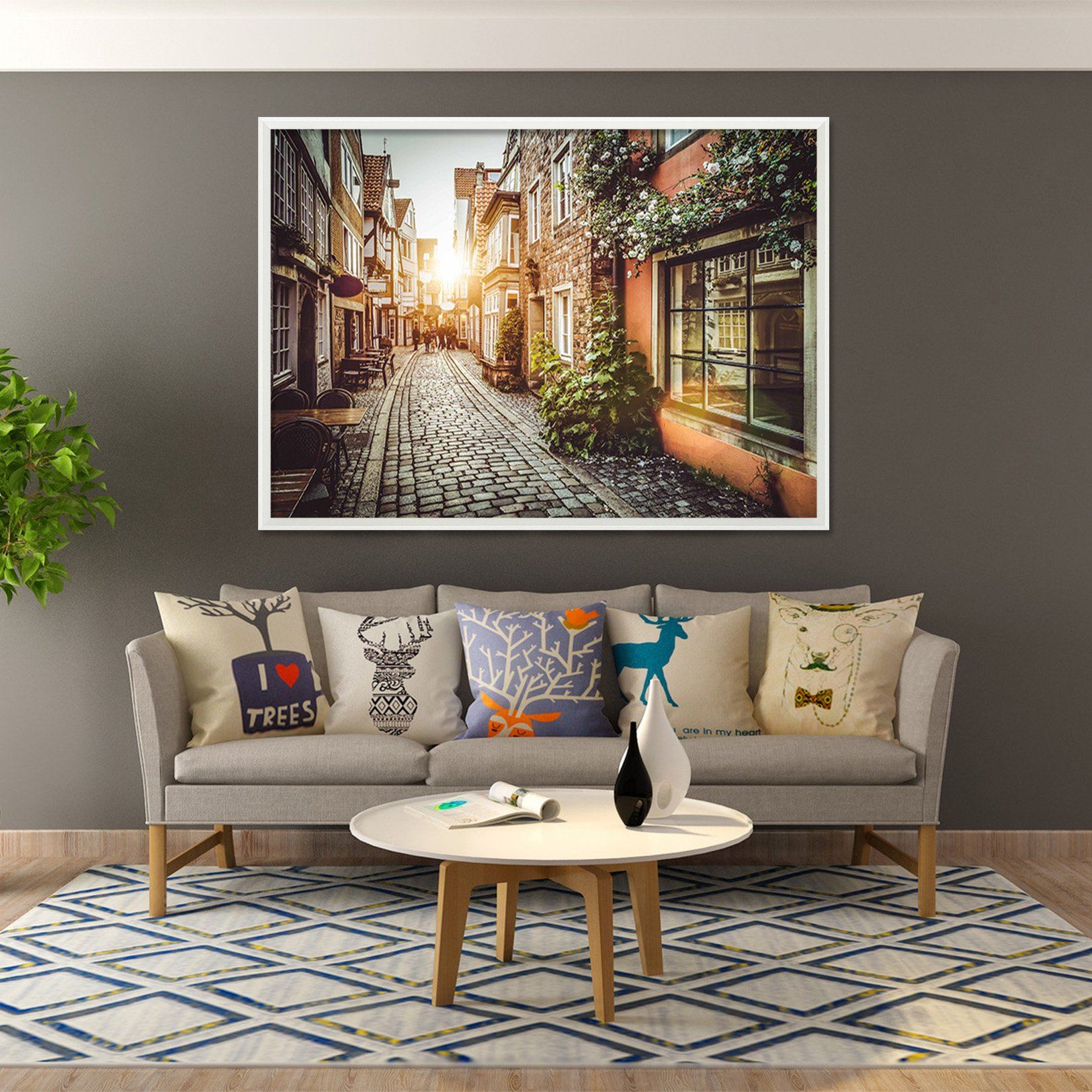 3D City Alley 088 Fake Framed Print Painting Wallpaper AJ Creativity Home