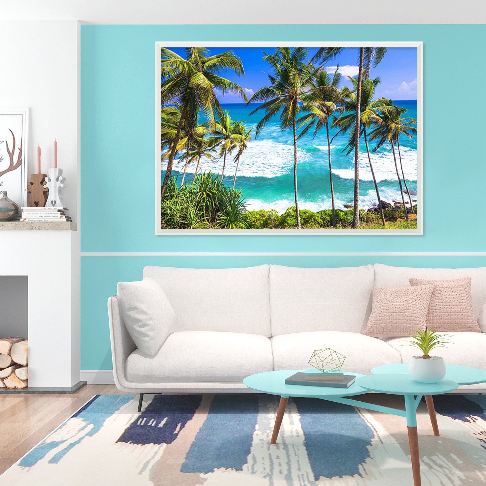 3D Sea Coconut Tree 006 Fake Framed Print Painting Wallpaper AJ Creativity Home