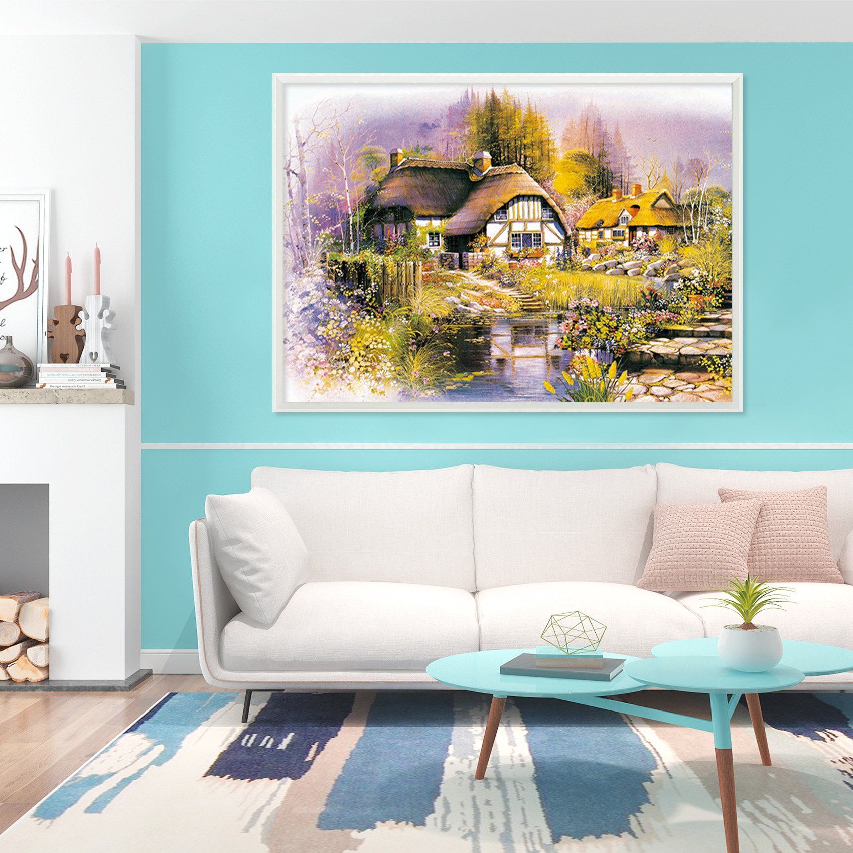 3D Thatched Cottager 021 Fake Framed Print Painting Wallpaper AJ Creativity Home