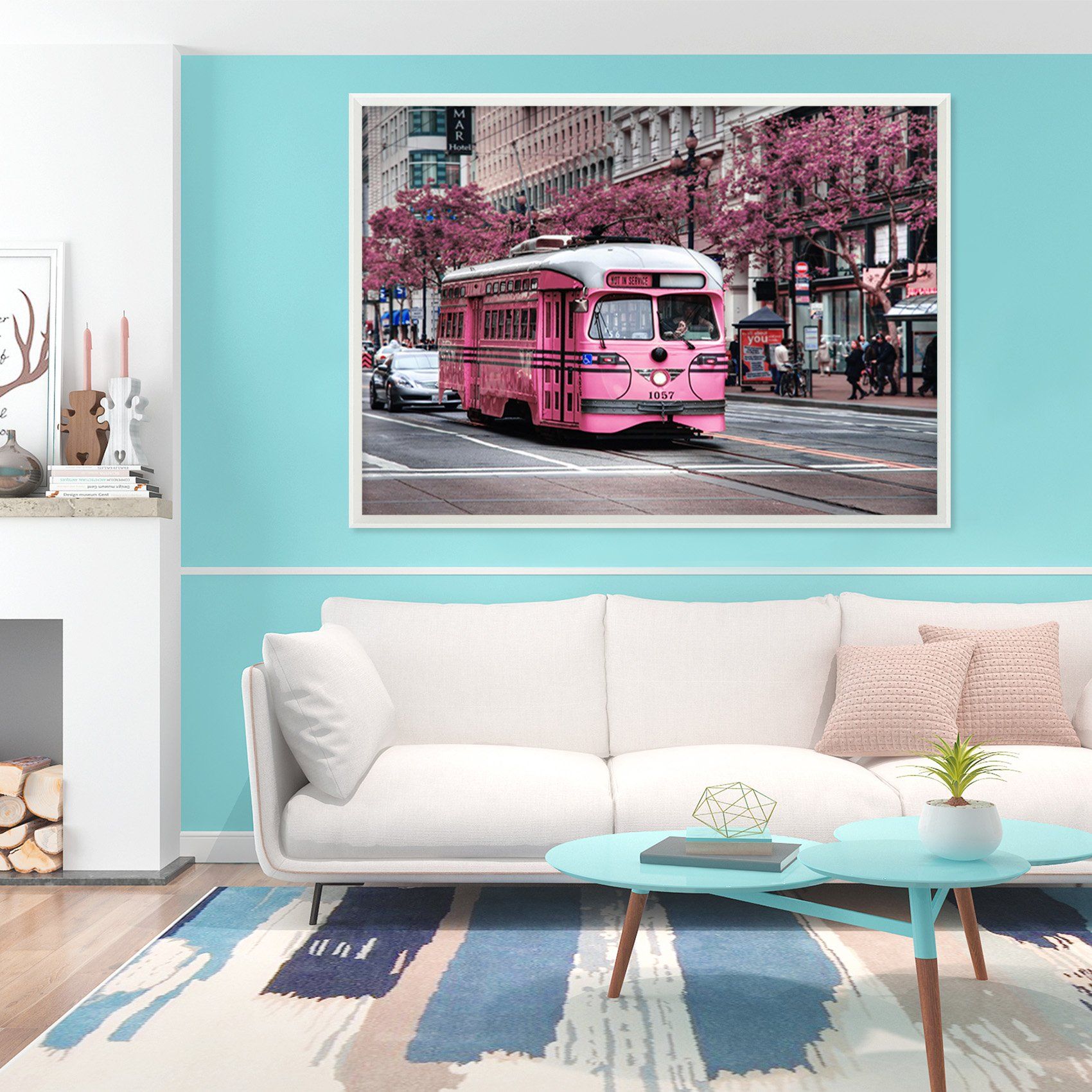 3D Red Bus 027 Fake Framed Print Painting Wallpaper AJ Creativity Home