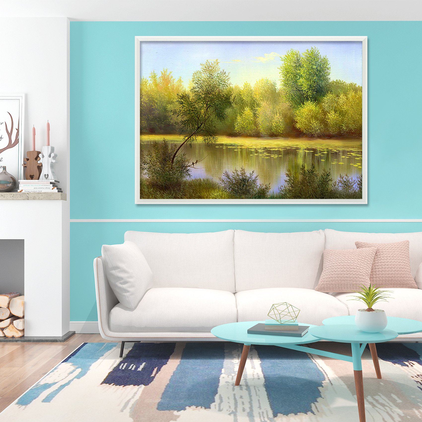 3D Riverside Tree 175 Fake Framed Print Painting Wallpaper AJ Creativity Home