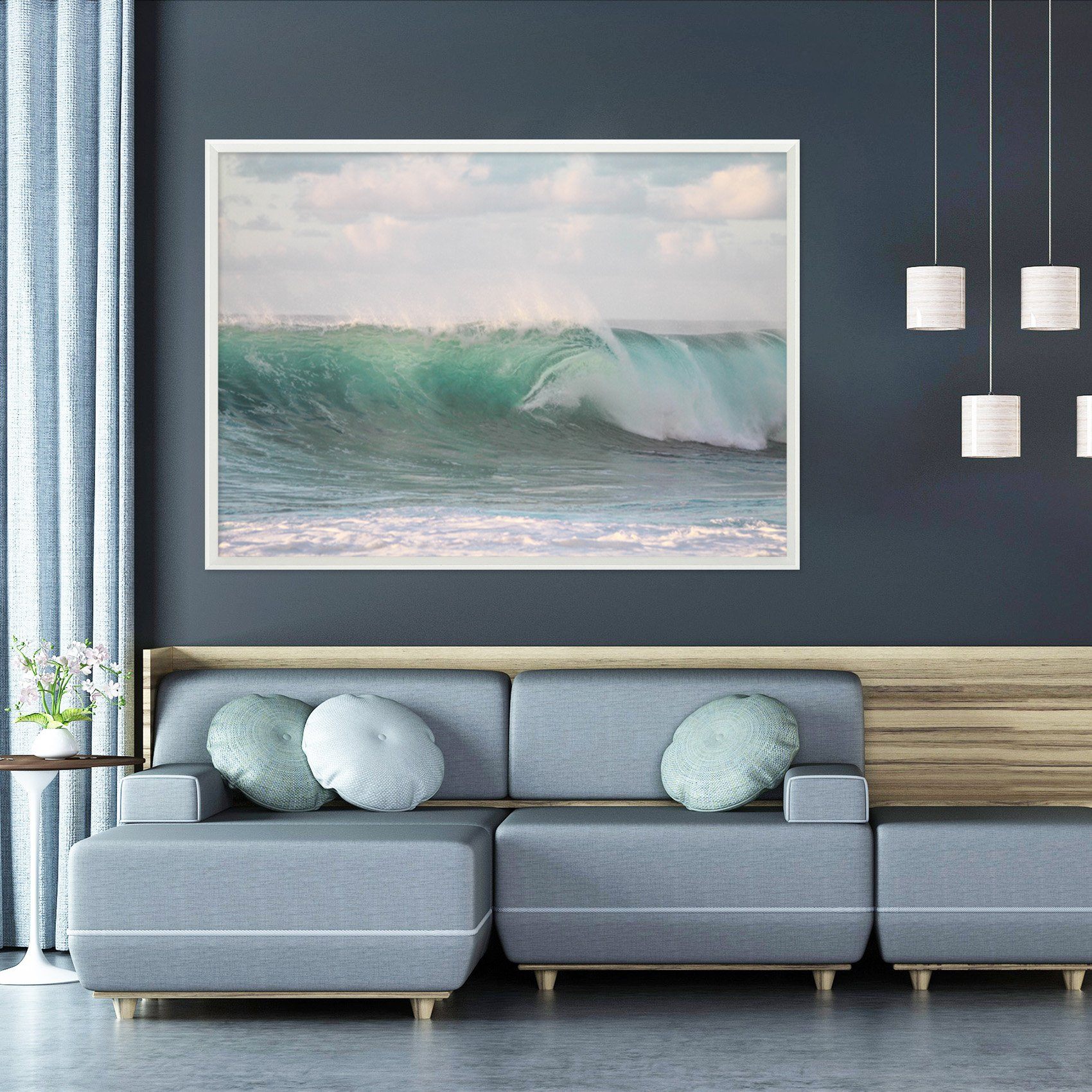 3D Wave Surge 037 Fake Framed Print Painting Wallpaper AJ Creativity Home