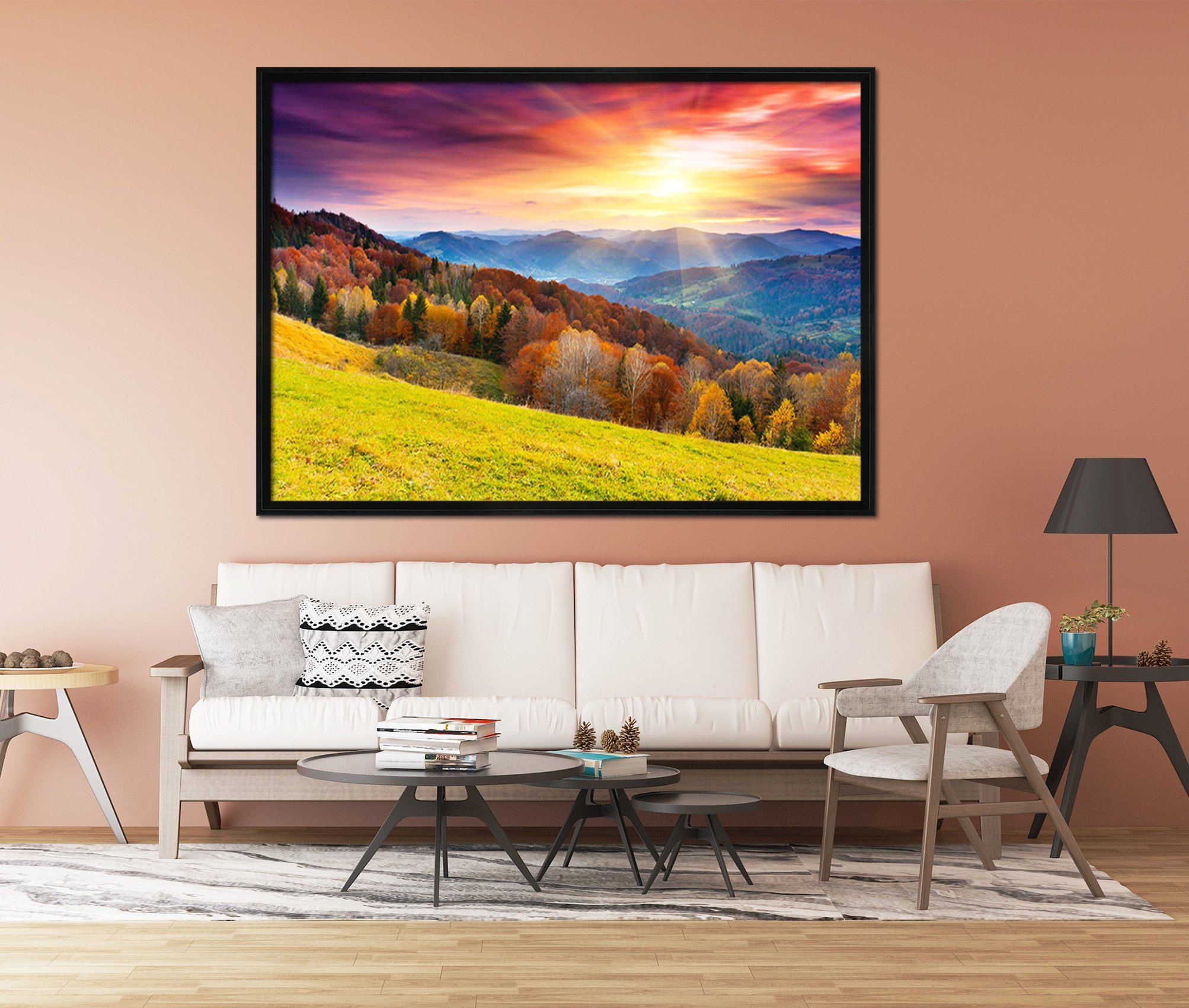 3D Field Sunset 174 Fake Framed Print Painting Wallpaper AJ Creativity Home