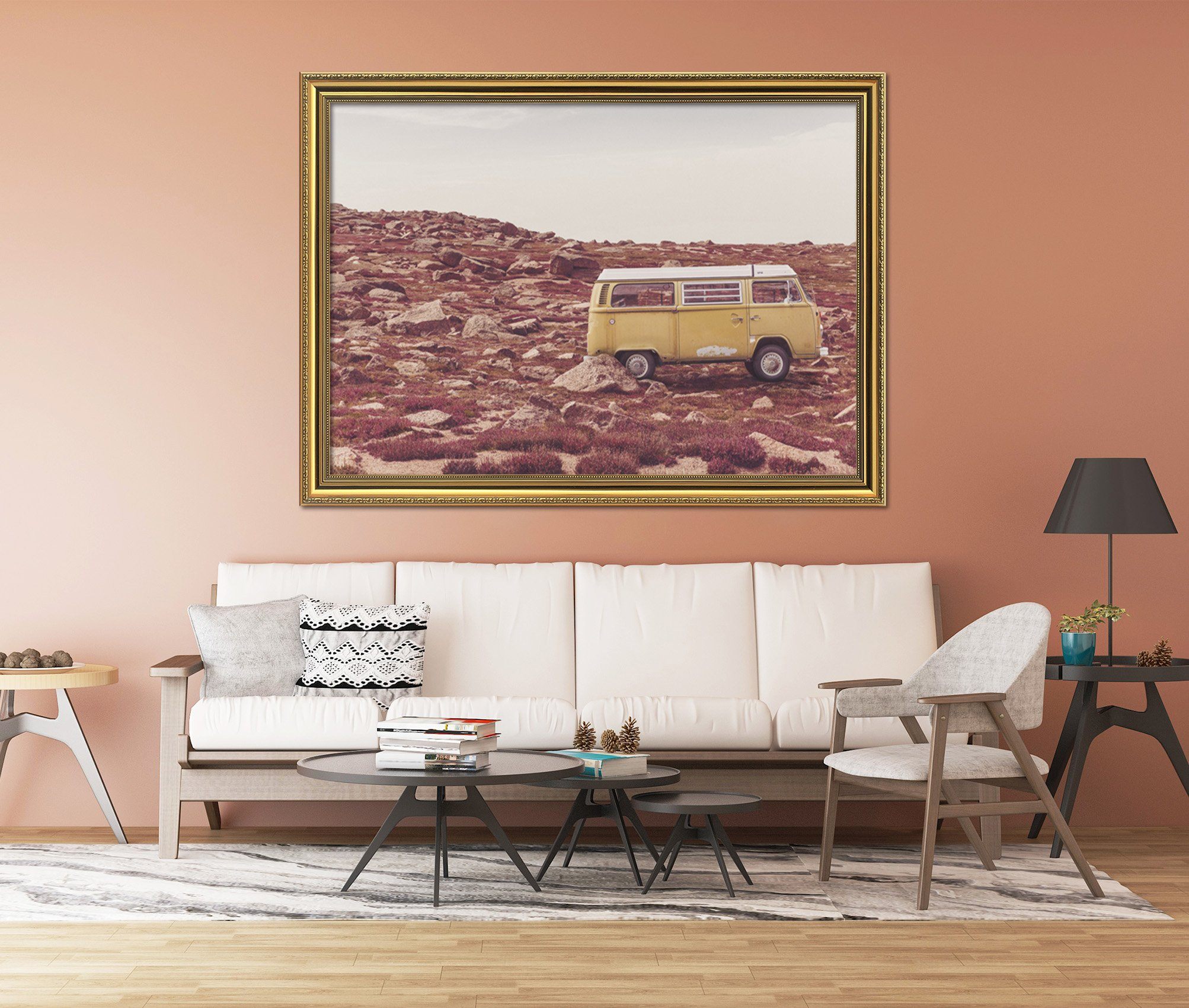 3D Yellow Car 191 Fake Framed Print Painting Wallpaper AJ Creativity Home