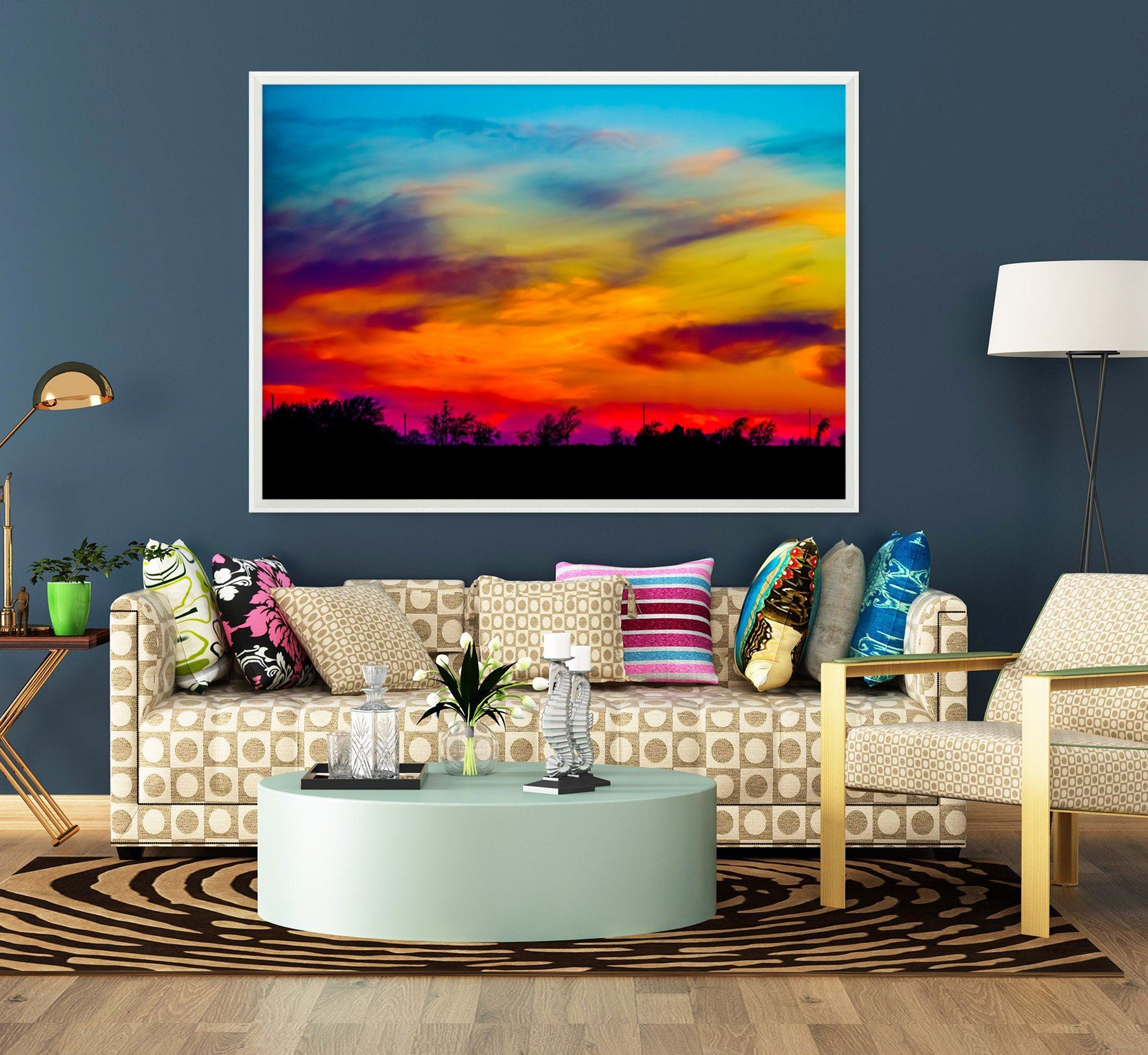 3D Sunset Mountain 027 Fake Framed Print Painting Wallpaper AJ Creativity Home