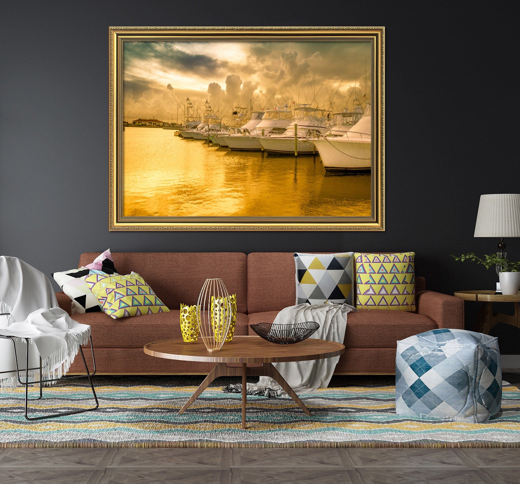 3D Twilight Ship 029 Fake Framed Print Painting Wallpaper AJ Creativity Home