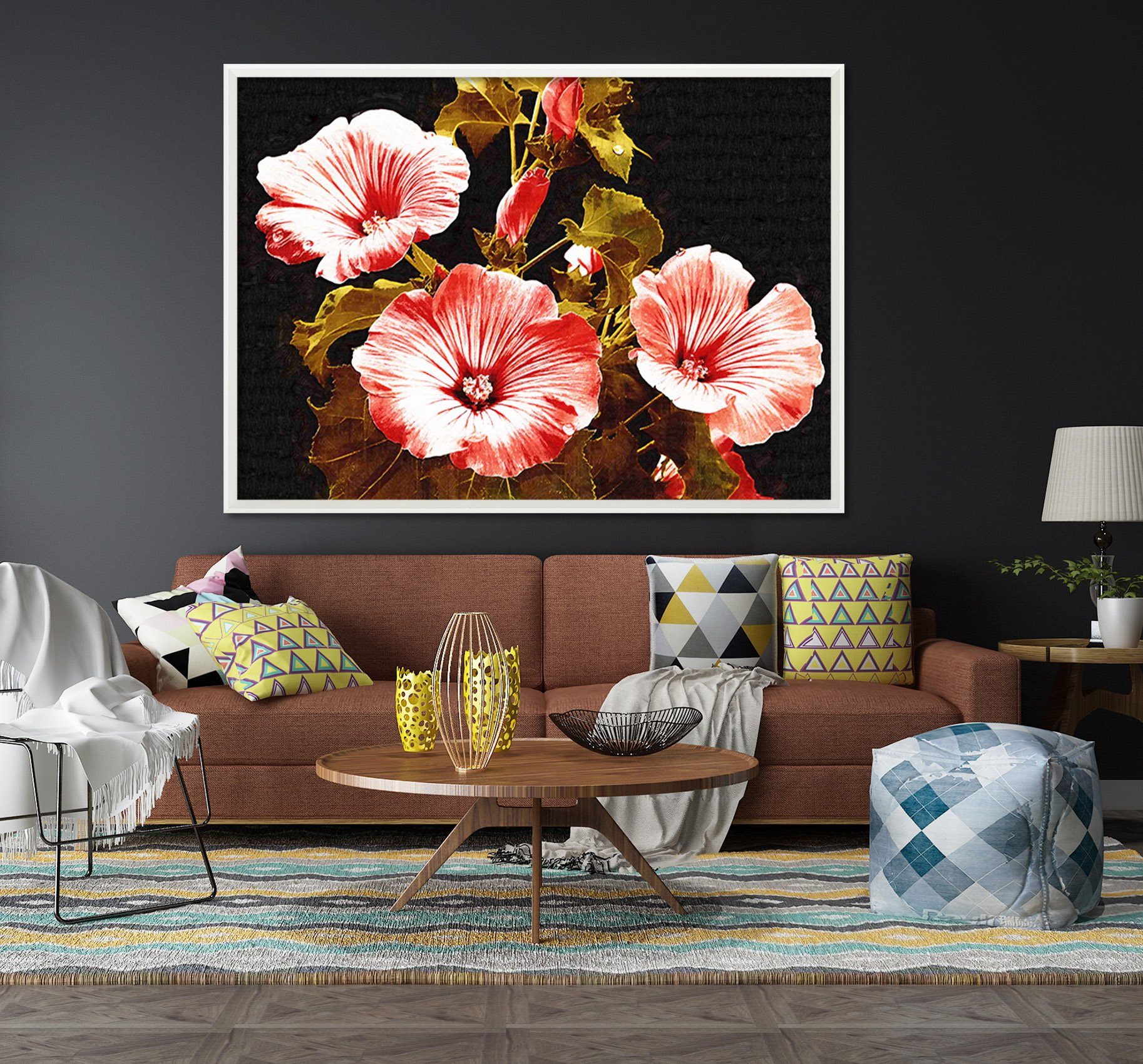 3D Big Red Flower 020 Fake Framed Print Painting Wallpaper AJ Creativity Home