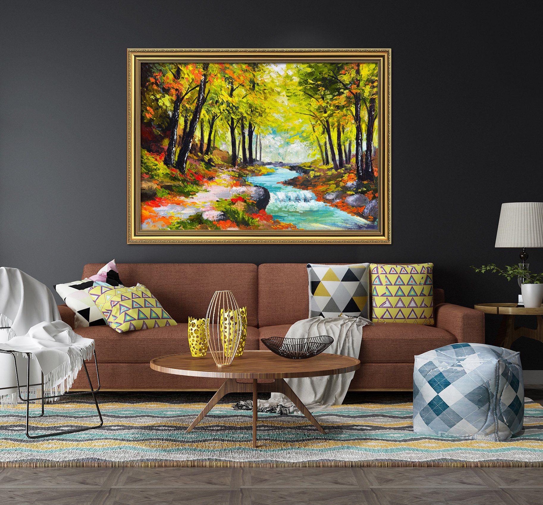 3D Scenic River 046 Fake Framed Print Painting Wallpaper AJ Creativity Home
