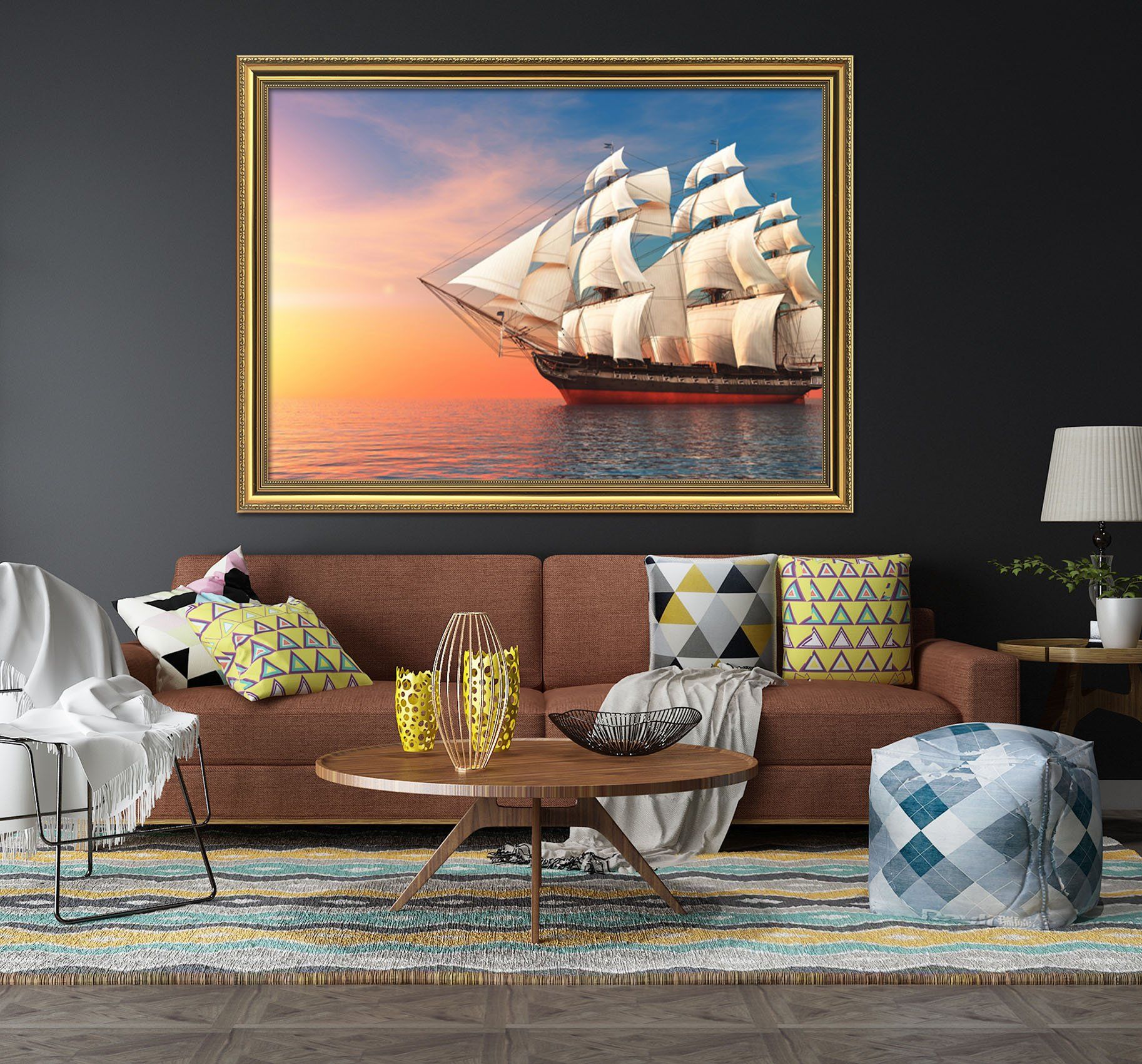 3D Sea Sailing 192 Fake Framed Print Painting Wallpaper AJ Creativity Home