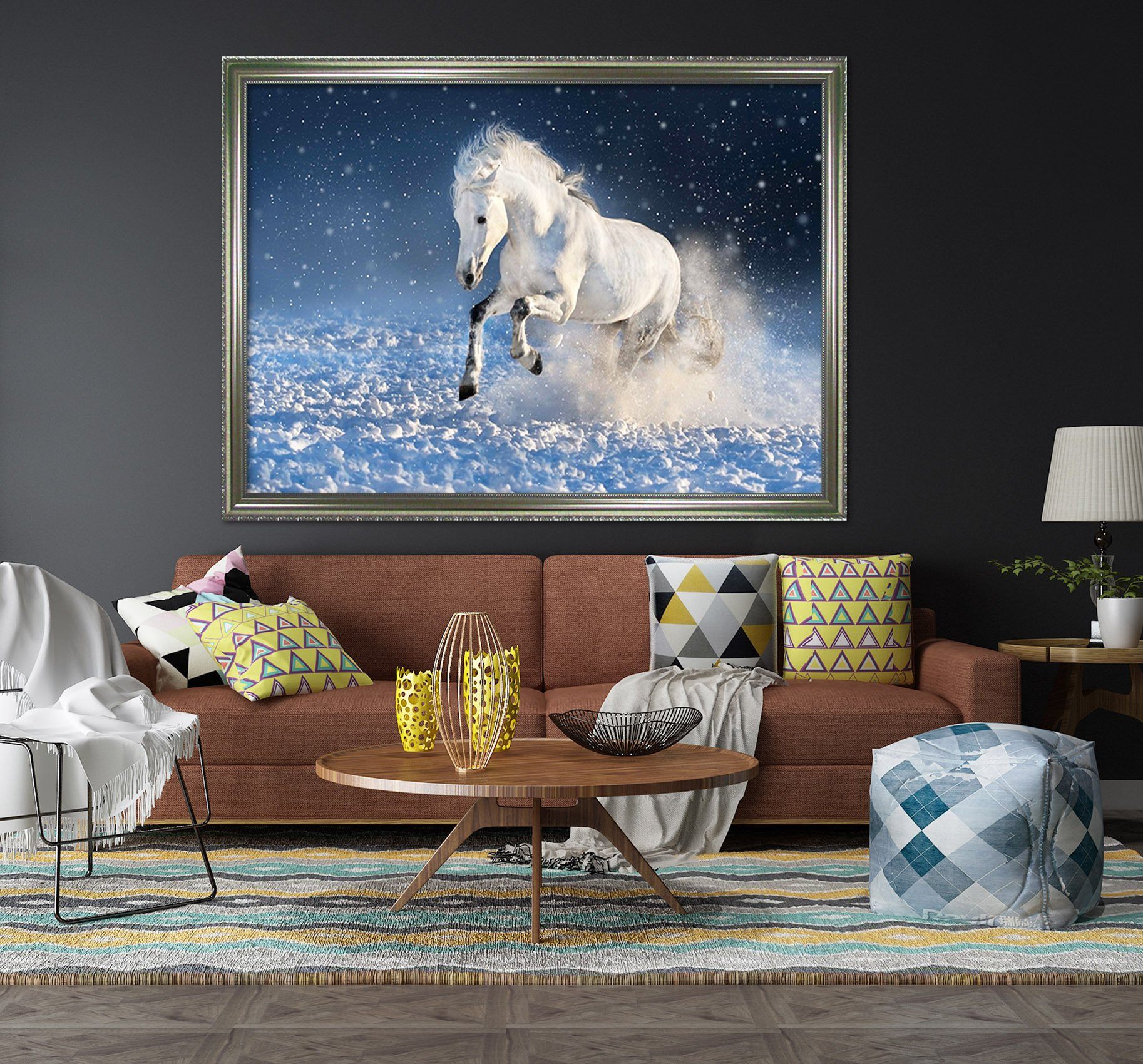 3D White Horse 160 Fake Framed Print Painting Wallpaper AJ Creativity Home